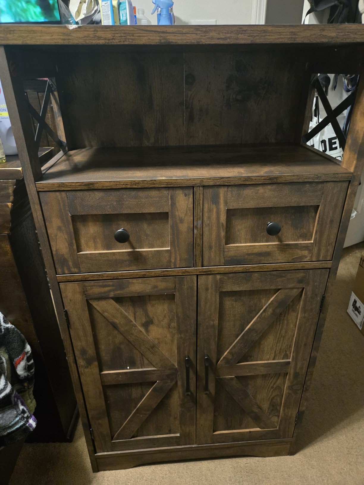 Farmhouse Storage Cabinet with Drawers, Small Kitchen Pantry Cabinet, Blue customer photo 2