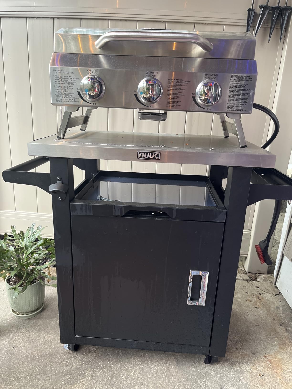 NUUK Grill Table with Storage Cabinet, Outdoor Grill Cart Pizza Oven Table with Wheels, Stainless Steel Top Kitchen Island 20