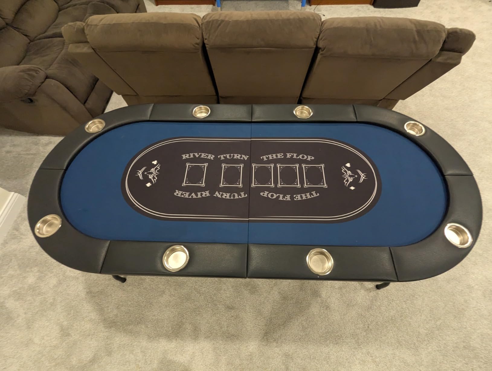 VEVOR 8 Player Poker Table Foldable, Portable Folding Card Board Game Table, Casino Leisure Table, Blackjack Texas Holdem Table with Padded Rails and Stainless Steel Cup Holders,Blue (72 in) customer photo 1