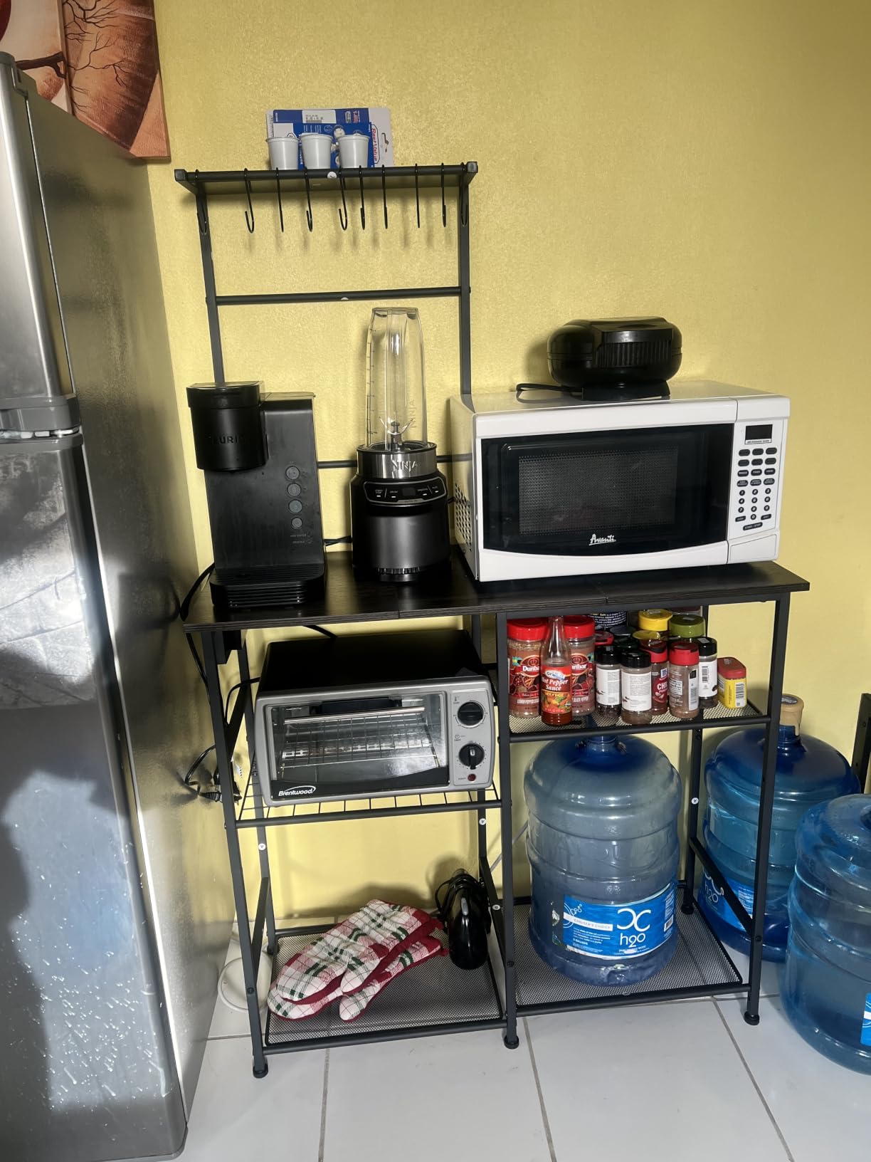 3IngSeagulls Bakers Rack with Power Outlet, Kitchen Microwave Stand with 10 S-shaped Hooks, 6-Tier Coffee Bar Station, Kitchen Storage Shelf Rack for Spices, Pots, Rustic Brown customer photo 1