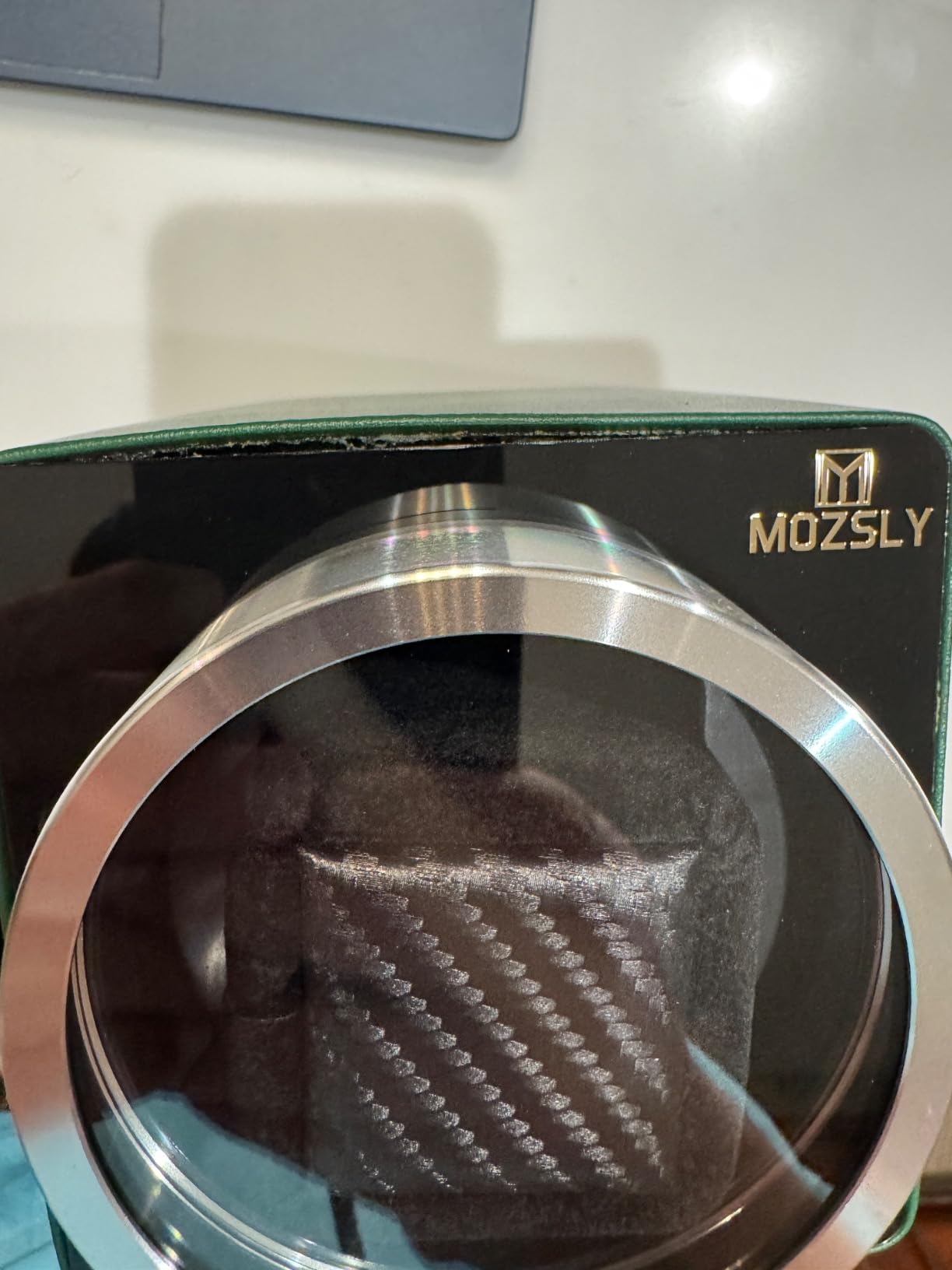 MOZSLY Watch Winder for Automatic Watches Single Rotating Watch Box with Quiet Motor 12 Rotation Mode Setting Battery Powered or AC Adapter PU Leather customer photo 1