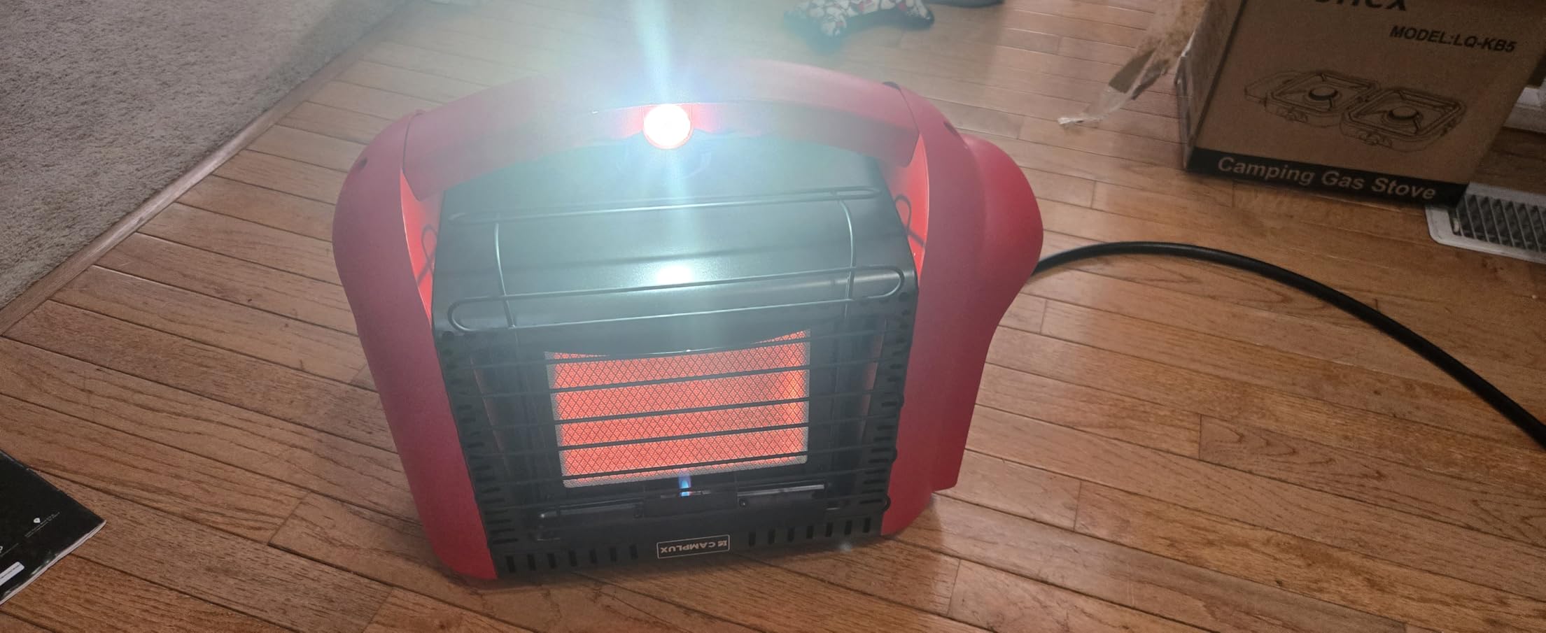 CAMPLUX Portable Propane Heater Outdoor and Indoor, 12000 BTU LP Gas Buddy Heater for Camping with ODS & Tip-over Protection, 1lb Propane Radiant Heating with LED light, Red customer photo 1