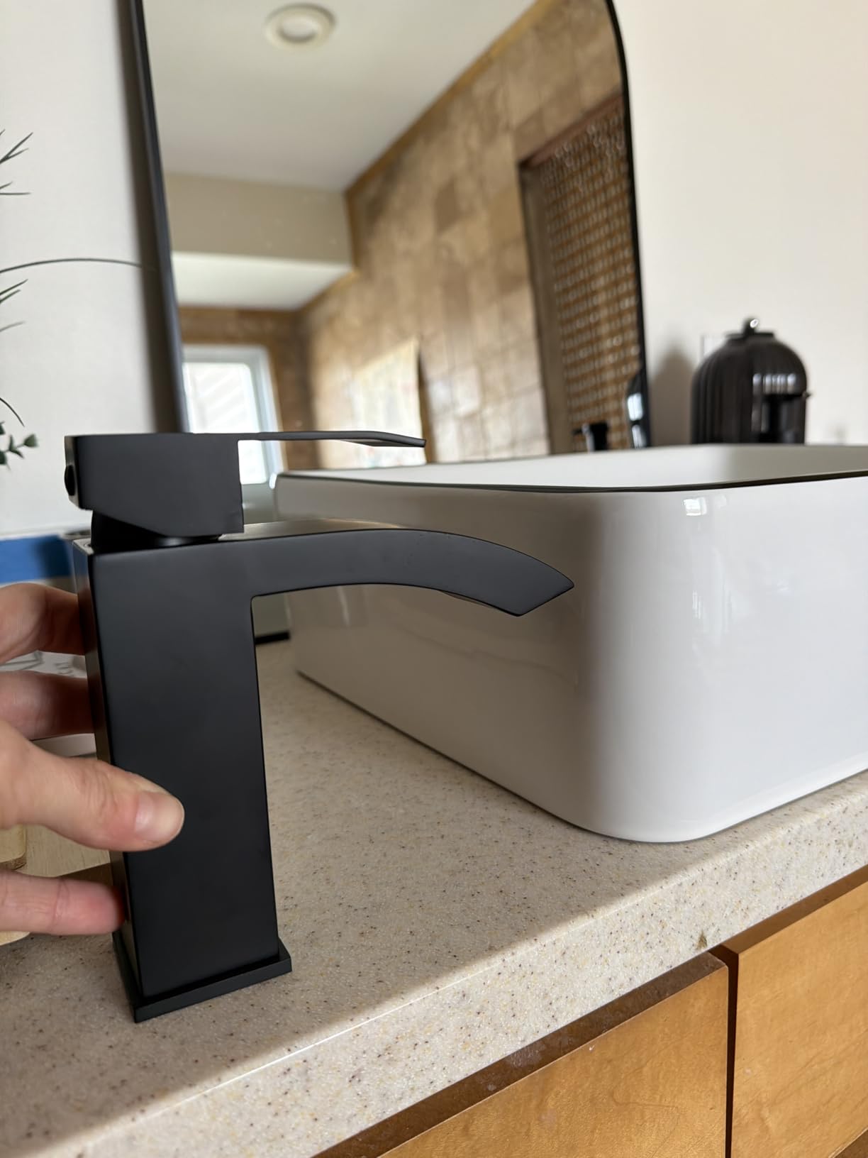 Logmey 19 Inch Bathroom Sink 19x15 Bathrooom Sinks White Vessel Sink Porcelain Ceramic Modern Rectangular Countertop Vanity Sink Art Basin customer photo 1