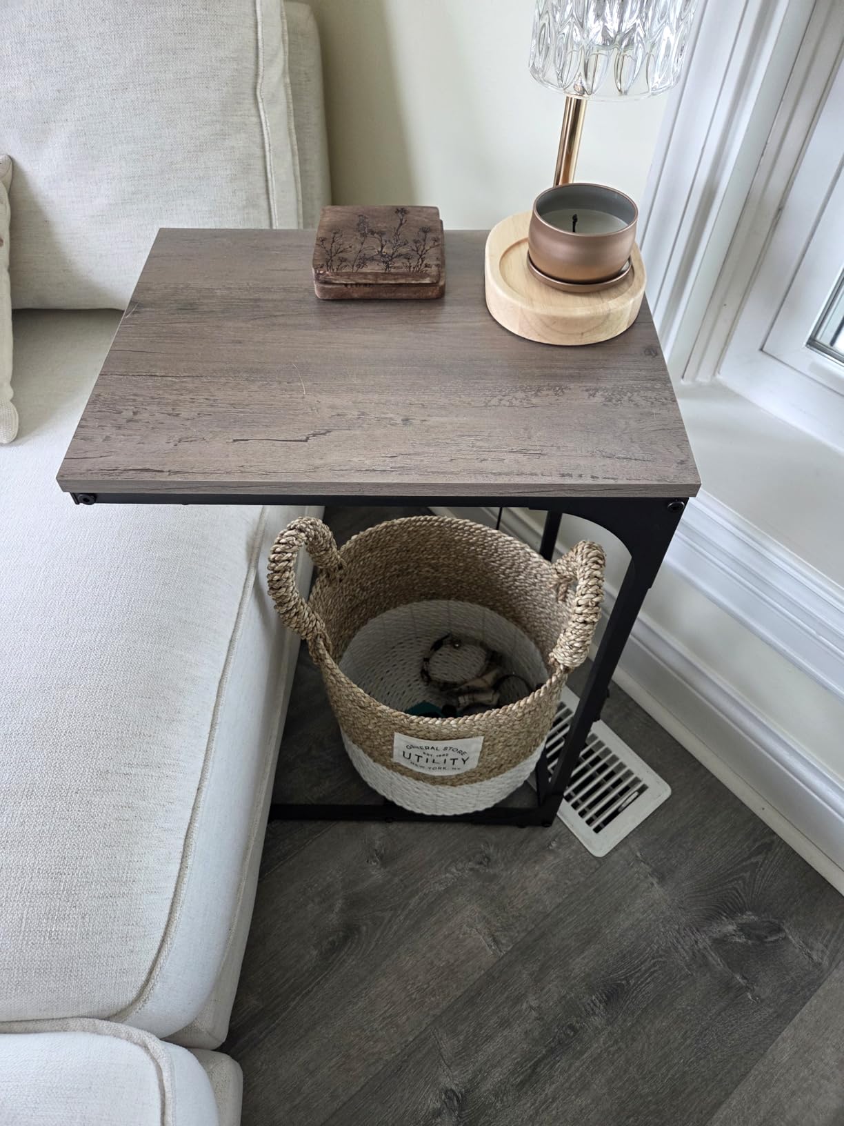 WLIVE C Shaped End Table TV Tray Slide Under Couch Side Table Rustic Brown customer photo 1