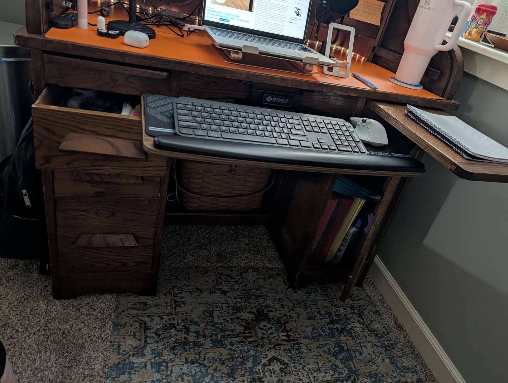 EUREKA ERGONOMIC Keyboard Tray Height Adjustable, Swivel Tilt Computer Keyboard Drawer Under Desk, 25x9.13'' Sliding Keyboard & Mouse Platform with Mouse Pad for Typing, Maple customer photo 1