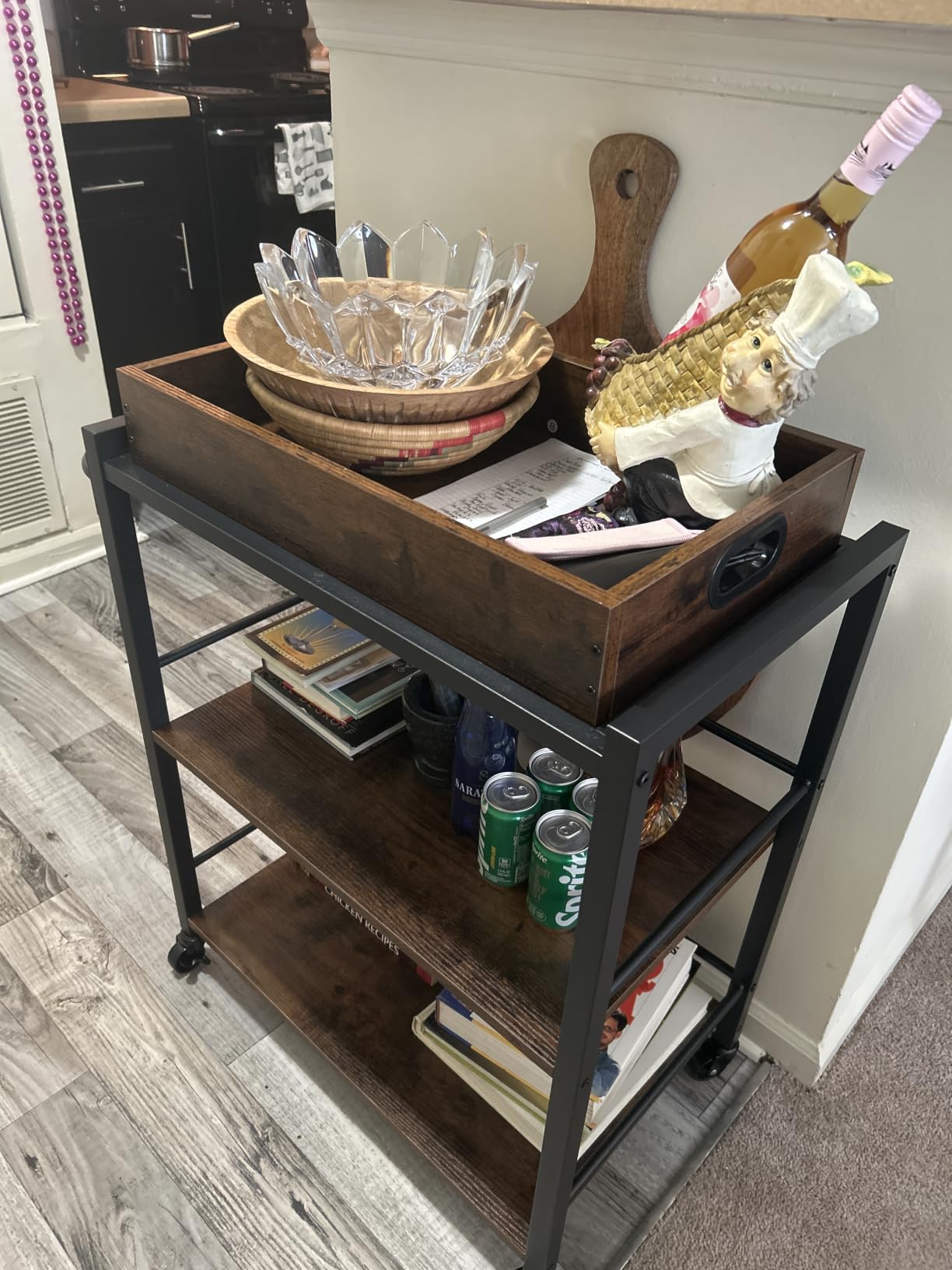 VASAGLE Bar Cart Gold, Large Home Bar Serving Cart with 3-Tier customer photo 2