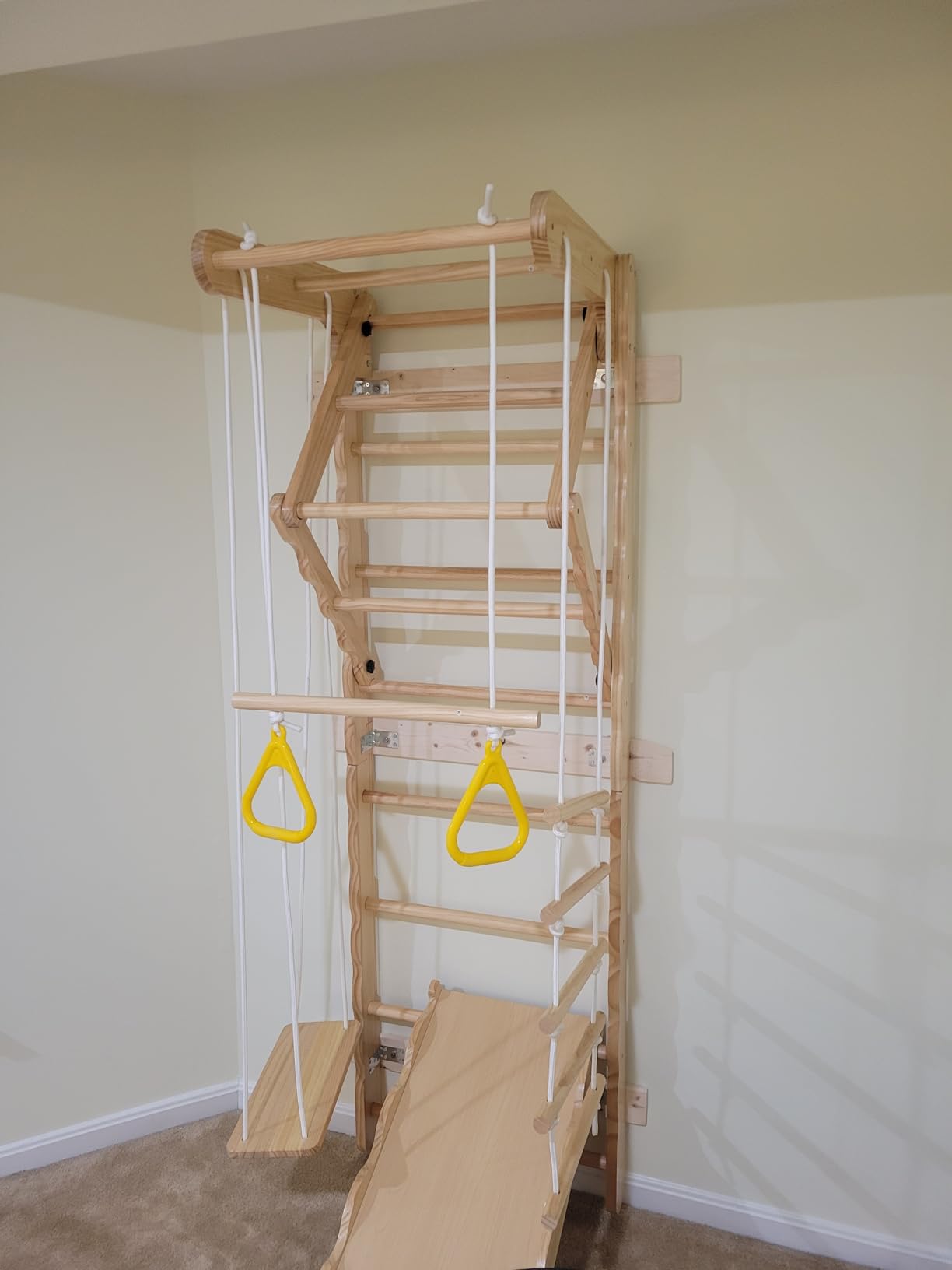 5-in-1 Wooden Indoor Jungle Gym for Kids, Wall-Mounted Swedish Ladder with Pull-Up Bar, Rings, Swing, and Slide – Montessori-Inspired Kids Playset for Fun & Development, Ages 3-8 customer photo 1