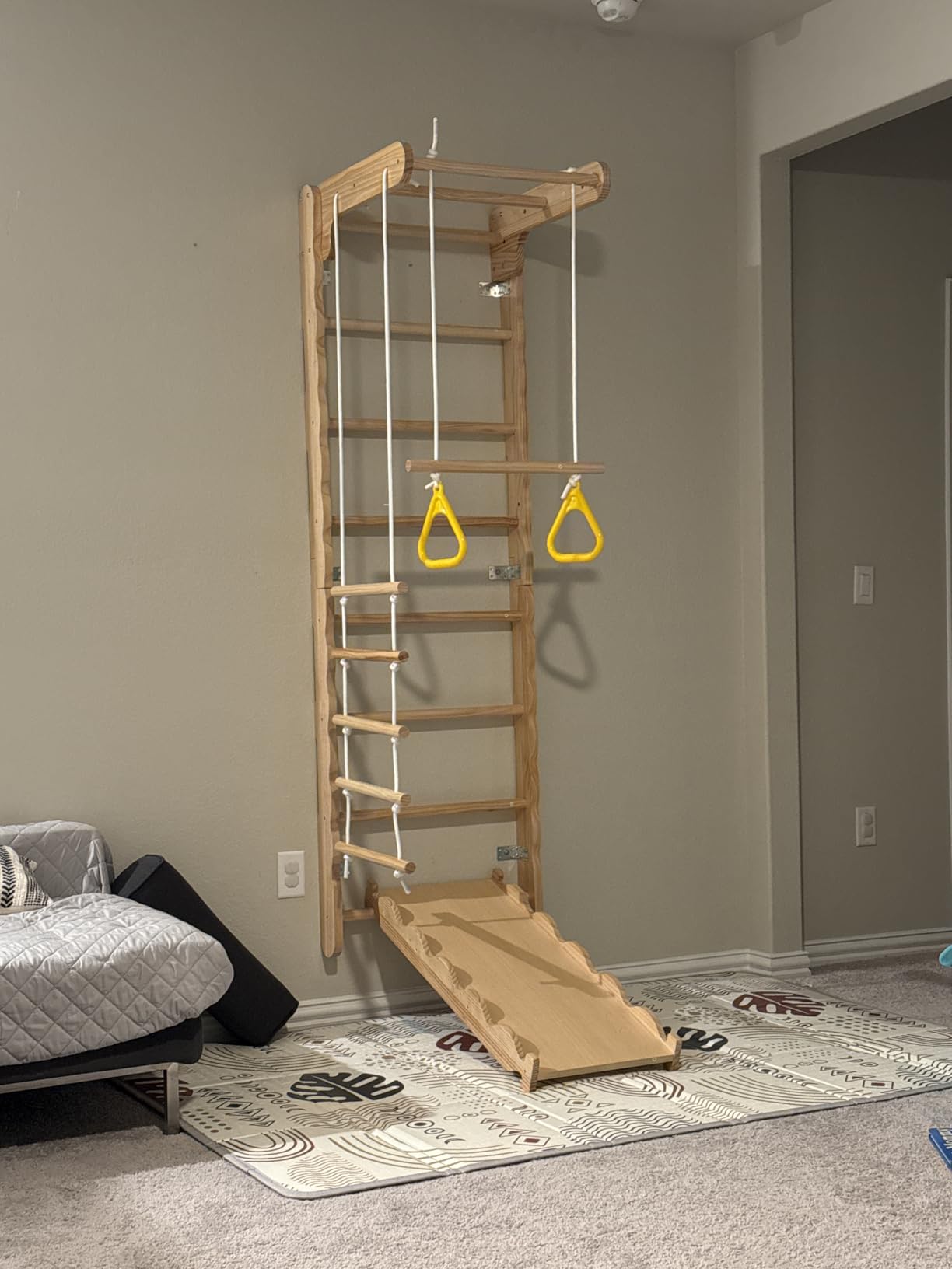 5-in-1 Wooden Indoor Jungle Gym for Kids, Wall-Mounted Swedish Ladder with Pull-Up Bar, Rings, Swing, and Slide – Montessori-Inspired Kids Playset for Fun & Development, Ages 3-8 customer photo 2