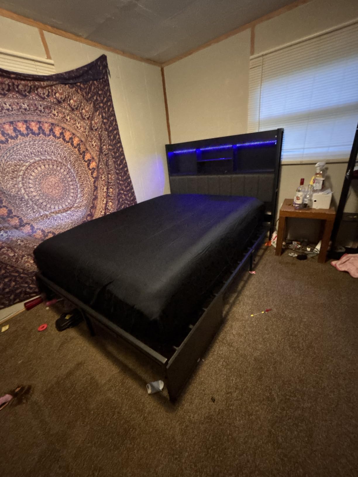 LARMACE Queen Size Bed Frame with 6 Storage Drawers and Headboard Wooden Platform Bed Frame with LED Lights and Charging Station Easy Assembly/No Box Spring Needed/Black customer photo 2