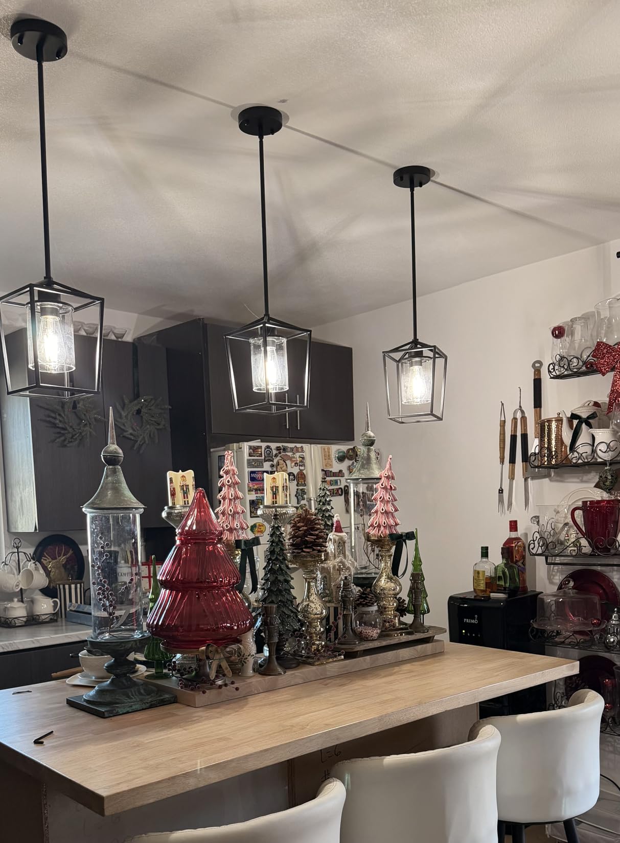 2 Pack 1-Light Black Pendant Lights for Kitchen Island, Farmhouse Metal Pendant Light Iron Cage Hanging Light Fixtures with Clear Glass Shade for Dining Room, Entryway, Hallway, Foyer customer photo 1