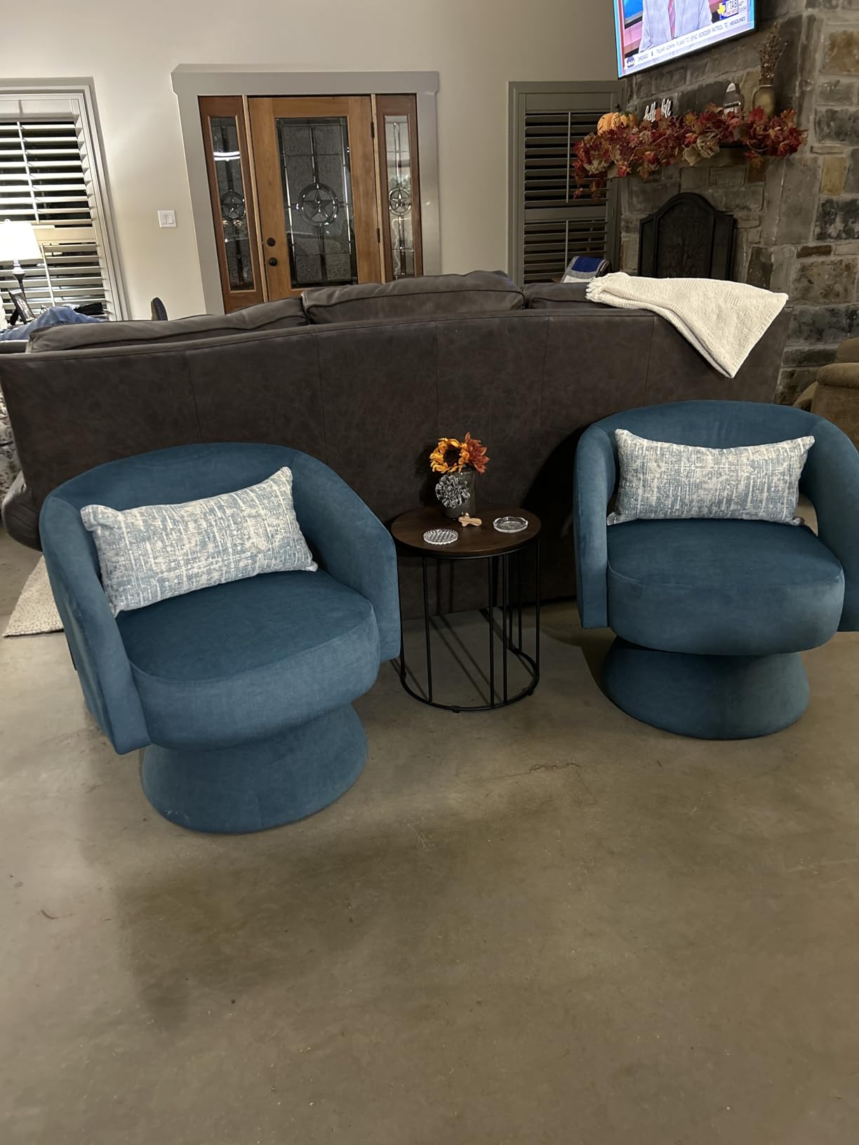 Lexicon Swivel Accent Chair, Modern Velvet Round Barrel Chair, Taupe customer photo 2