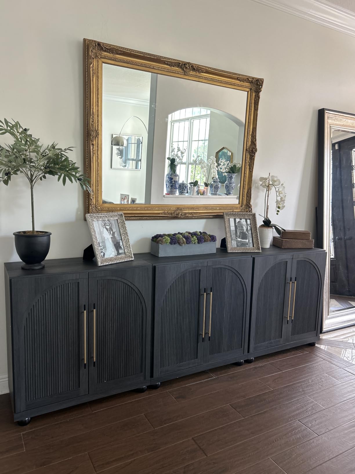 BELLEZE 65 Inch Fluted Buffet Cabinet with Storage, Symmetrical Arc Accent Sideboard Large Console Table for Dining Room, Kitchen, and Living Room (Caramel Brown) customer photo 2
