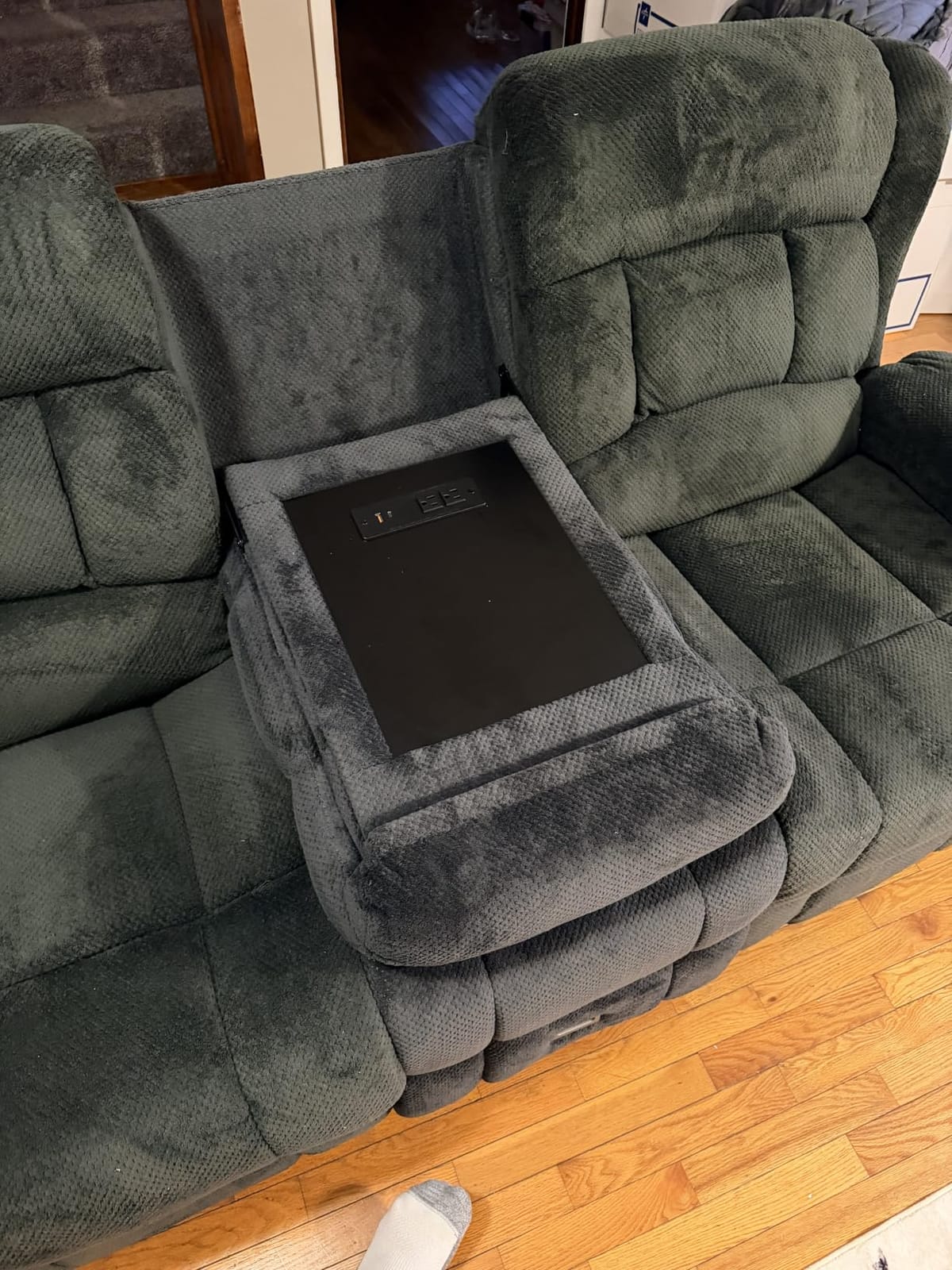 Dresegmt Loveseat Recliner Sofa, Flip Middle Backrest Design PU Leather 3 Seat Reclining Sofa with Storage Drawer, Manual Couch for Living Room (Ivory White, PU) customer photo 1