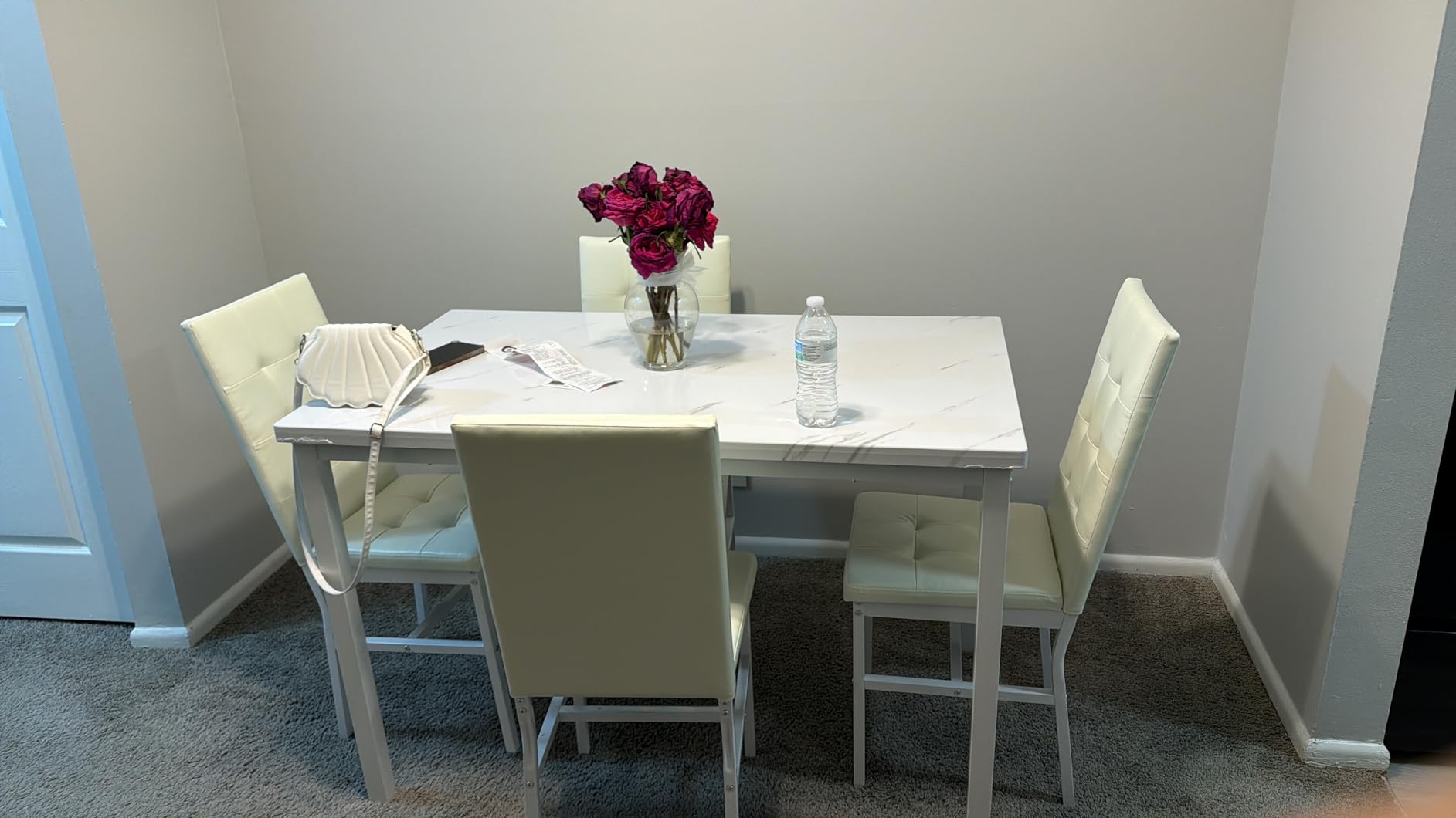 AWQM Dining Table Set for 4,Faux Marble Kitchen Table and Chairs Set of 4, Modern Dining Room Set for 4,Dinner Table Set with Velvet Chairs, Dining Set for Small Spaces,White & Grey customer photo 1