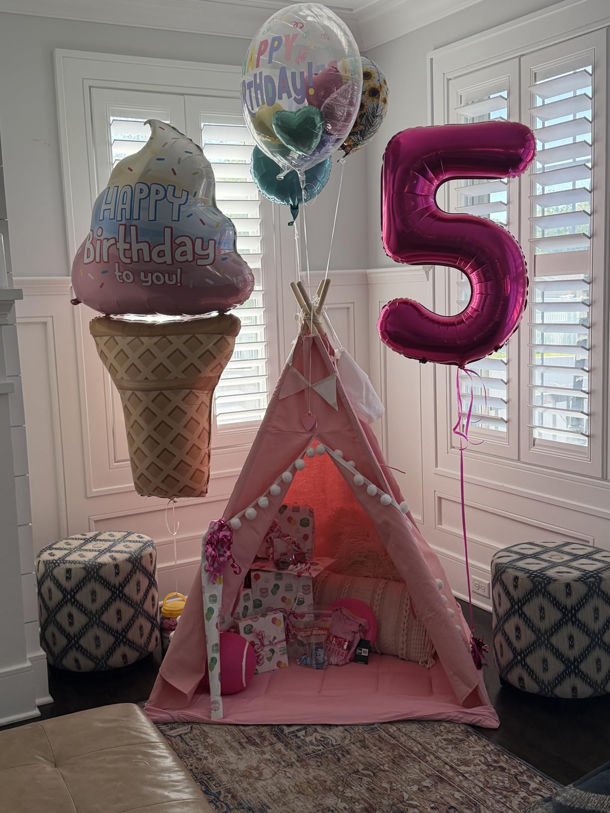 WIRHAO Teepee Tent for Kids with Mat, Cotton Canvas Kids Teepee with Pompom for Toddlers Indoor Play Tent for Girls Boys with Stars Lights, Carry Bag, Banner Flag (Khaki) customer photo 2