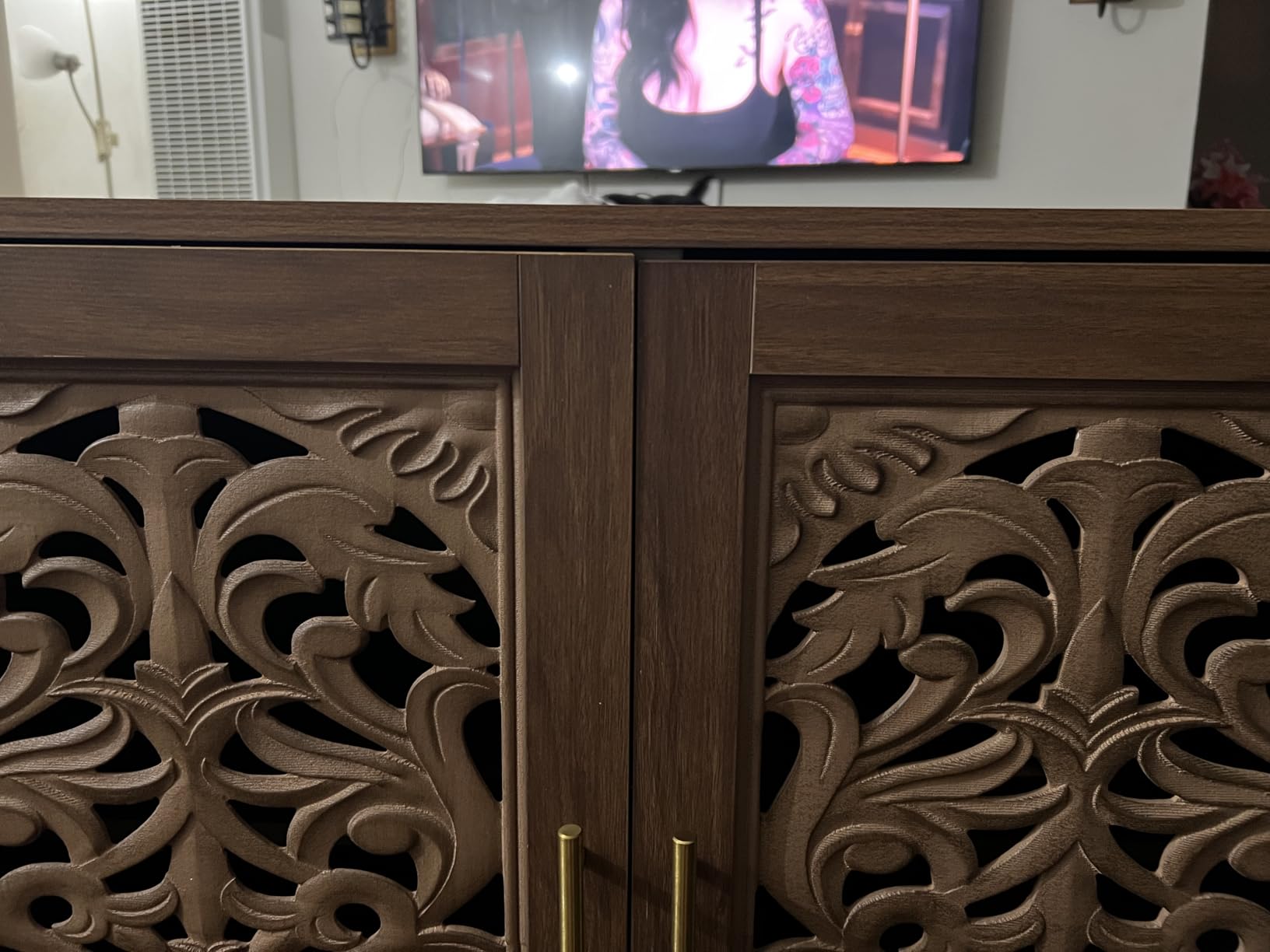 ARTPOWER Vintage Hollow Carving Accent Cabinet with 2 Doors for Living Room customer photo 2