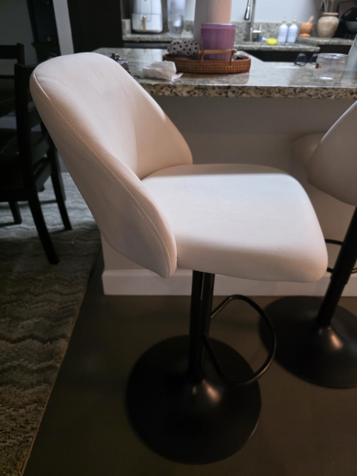 COLAMY Bar Stools Set of 2, Modern Swivel Bar Chairs, Adjustable Upholstered Barstools Counter Height with Full Backrest for Bar, Dining Room, Kitchen Island, Beige customer photo 2