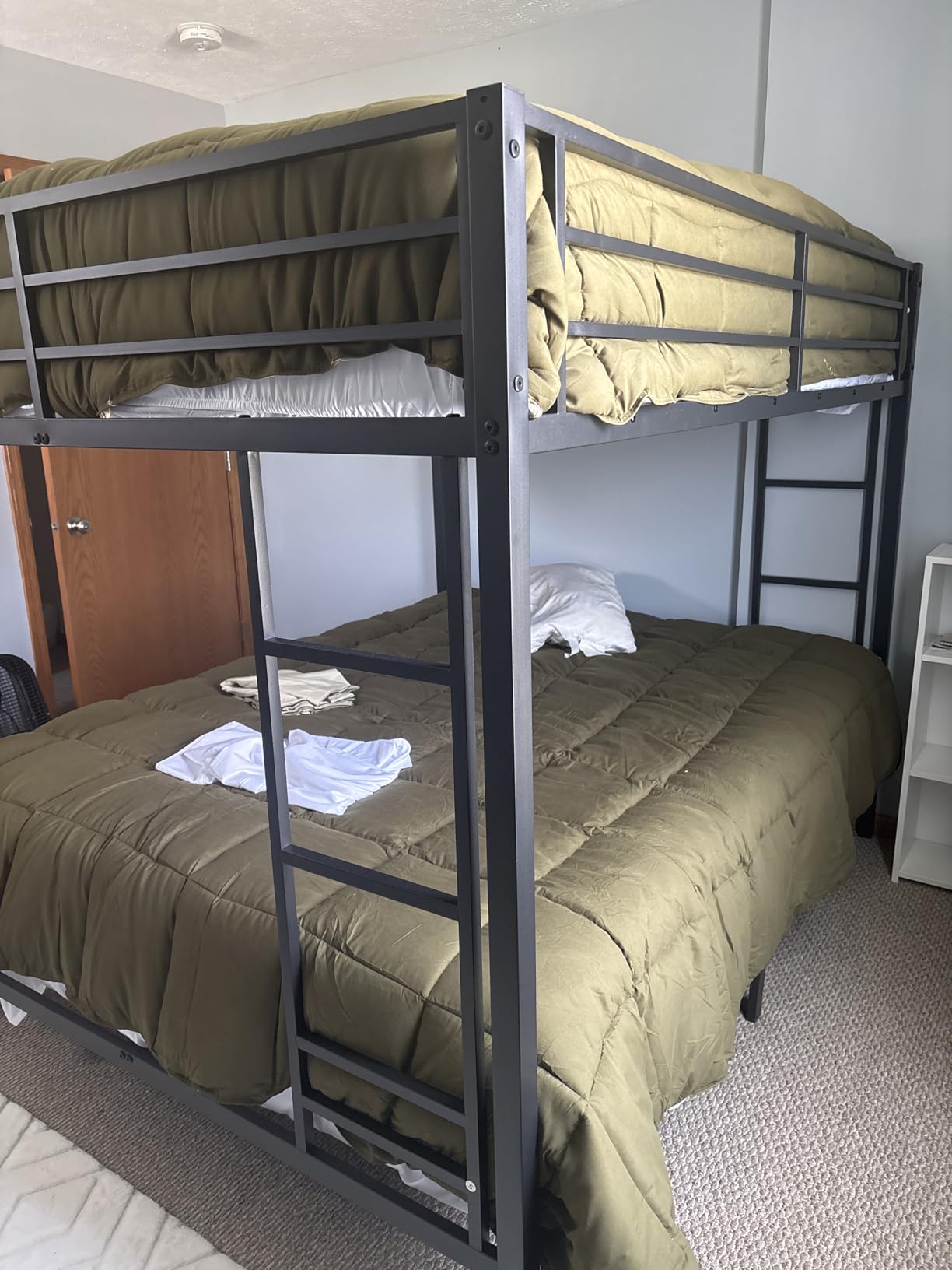 Queen Over Queen Bunk Bed Frame, Heavy Duty Metal Loft Bed for Adults/Teens, 400/600LB Capacity w/Ladder & Guardrail, Noise-Free Steel Slats, No Box Spring Required, Black customer photo 1