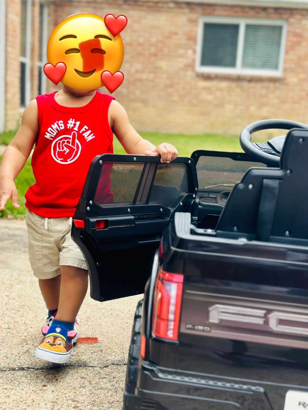 First Ride On 12V Licensed Ford F-150 Raptor Kids Ride on Toy, Ride on Truck with Parent Remote Control, Electric Car for Kids with Truck Bed Storage, 3 Point Safety Belt, LED Lights (Black) customer photo 2