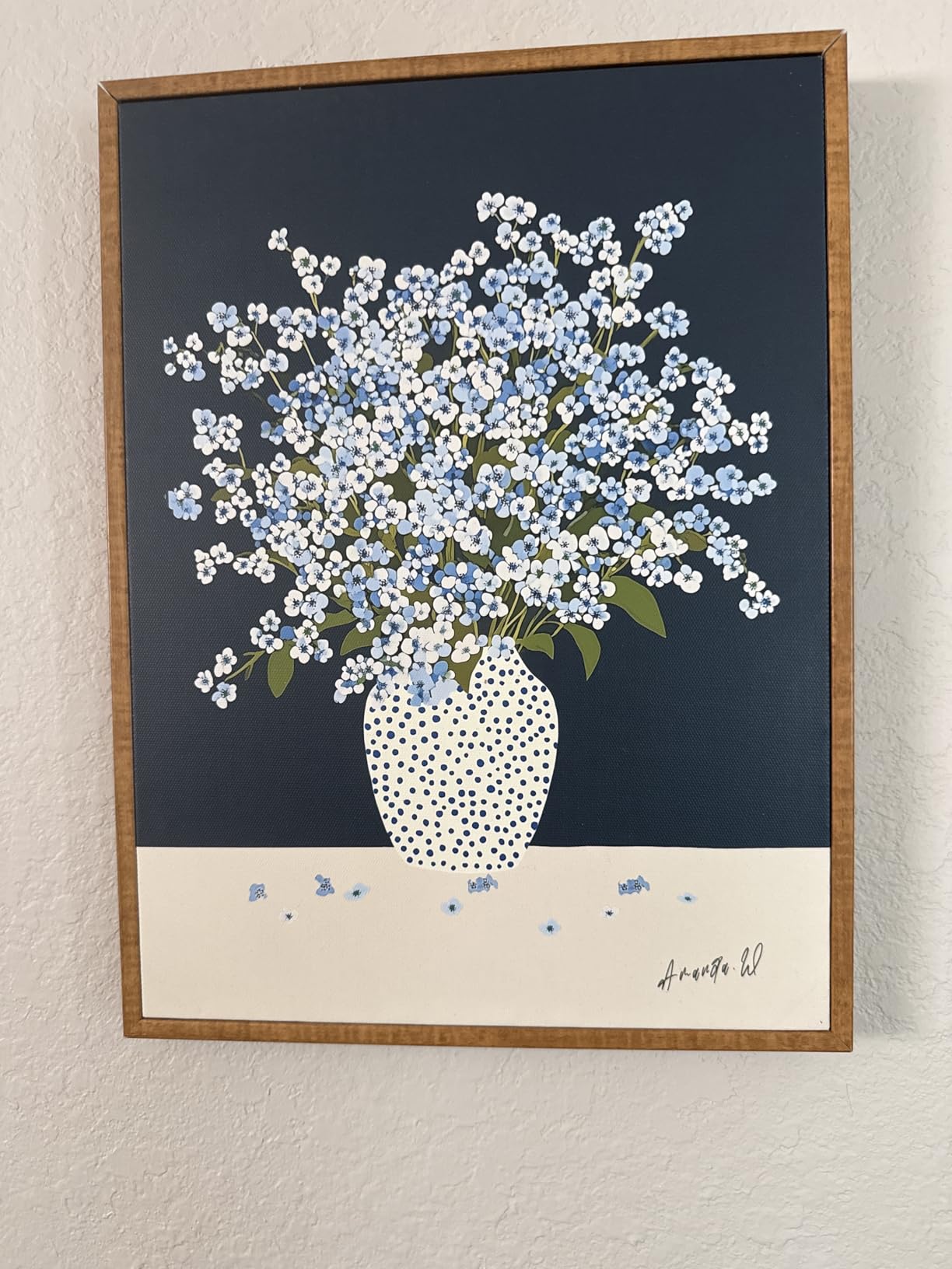 WHASAYART Botanical Floral Canvas Print 12x16 Framed Wildflower Wall Art, Rustic Dark Blue Colorful Flower Artwork, Vibrant Vintage Painting Living Room Kitchen Bedroom Hallway Home Decor customer photo 1