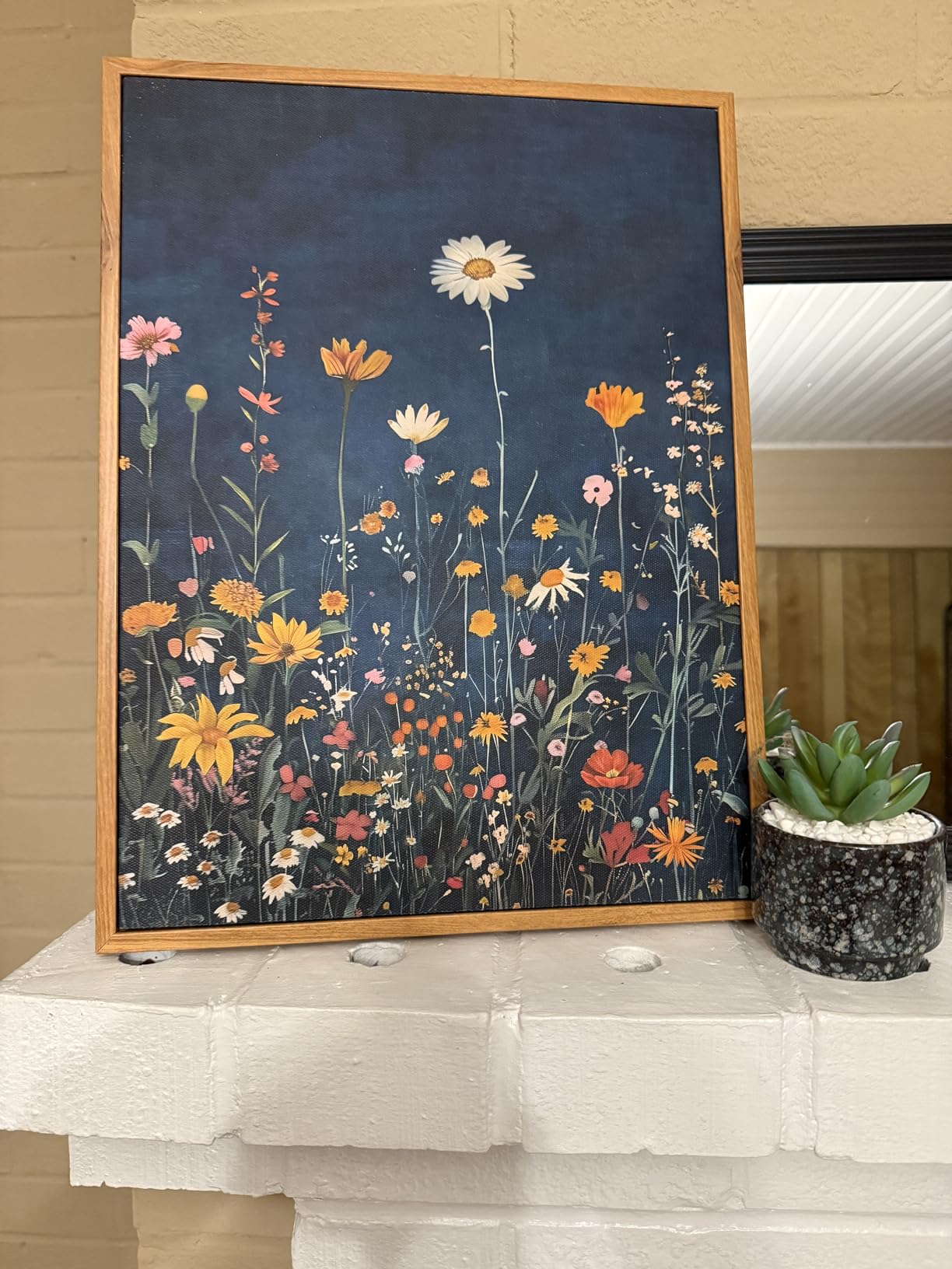 WHASAYART Botanical Floral Canvas Print 12x16 Framed Wildflower Wall Art, Rustic Dark Blue Colorful Flower Artwork, Vibrant Vintage Painting Living Room Kitchen Bedroom Hallway Home Decor customer photo 2