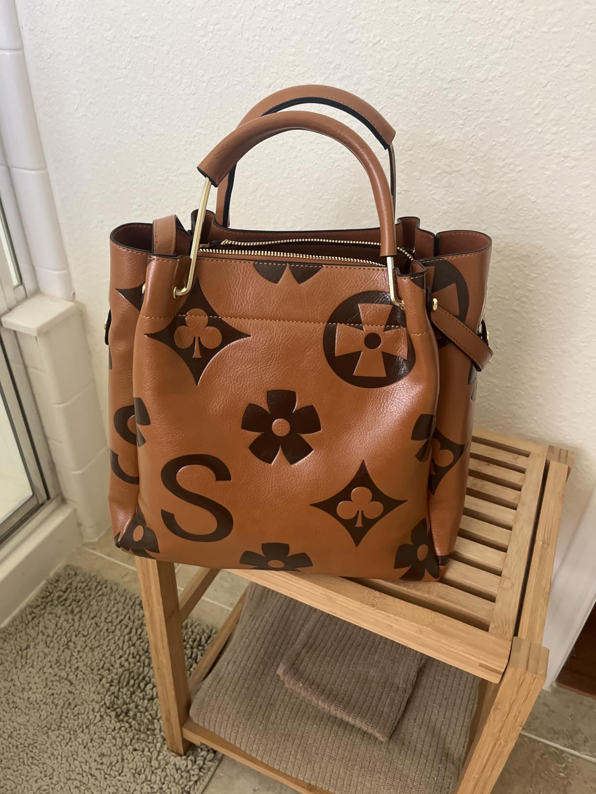 Travistar Floral Handbags Purses Women - Embossed Vegan Leather Top Handle Handbag Set Large Shoulder Bag Ladies Bucket Tote customer photo 2
