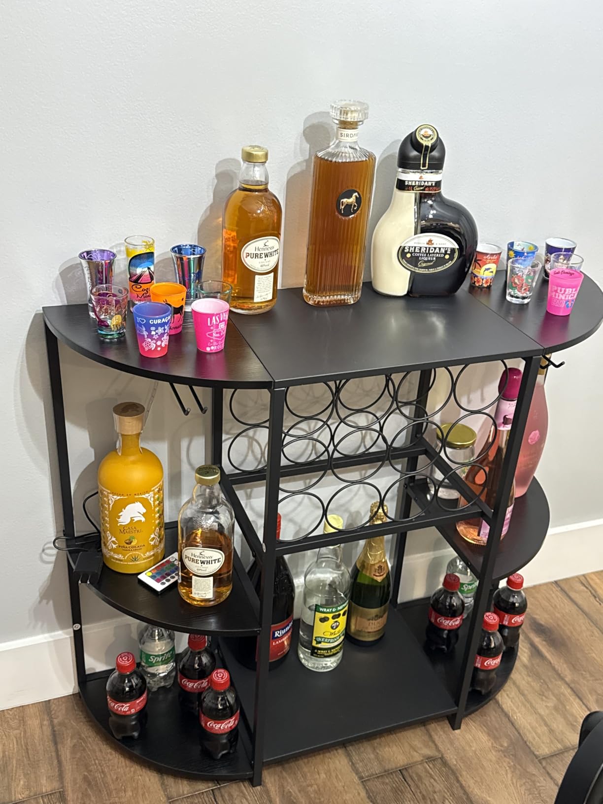 JKsmart Wine Bar Cart with LED Lights, Mini Wine Rack with Storage and Glass Holder, Small Home Bar Cart for Liquor, 3-Tier Bar Table for Kitchen, Dining Room, Living Room, Rustic Brown customer photo 1