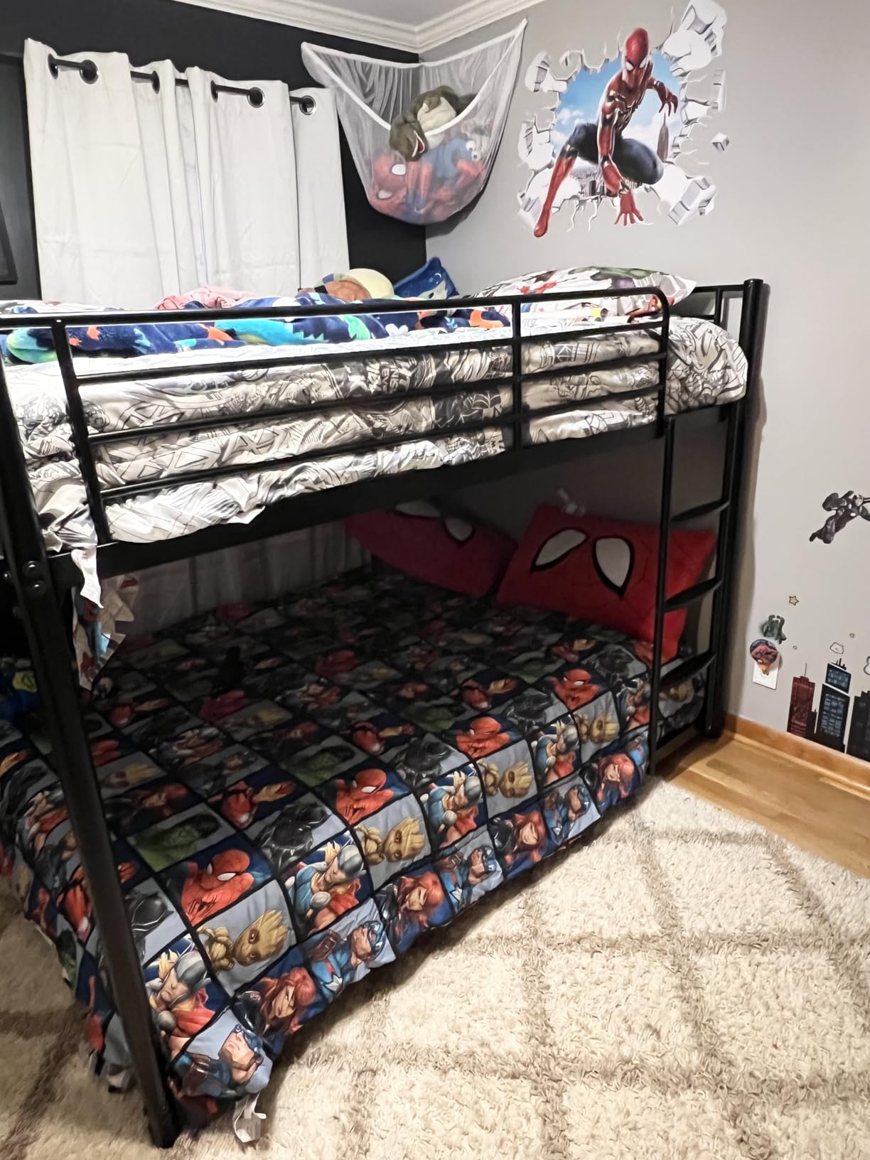 Metal Twin Over Full Size Bunk Bed for Adults & Kids,Twin Over Full Bunk Beds, Low Profile Bunkbeds with Length Guardrail and Ladder, No Box Spring Needed,Space Saving,Black customer photo 2