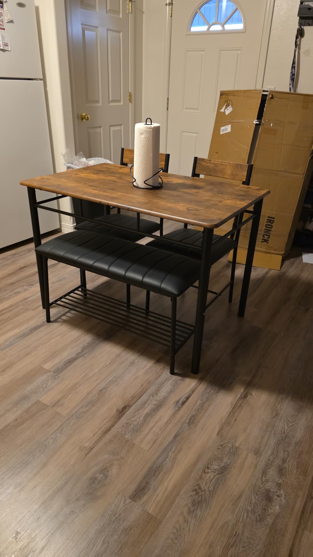 IRONCK Dining Table Set for 4, Kitchen Table and Chairs Set, Black | Kitchen Table with Upholstered Bench and 2 Chairs for Small Space, Apartment customer photo 2