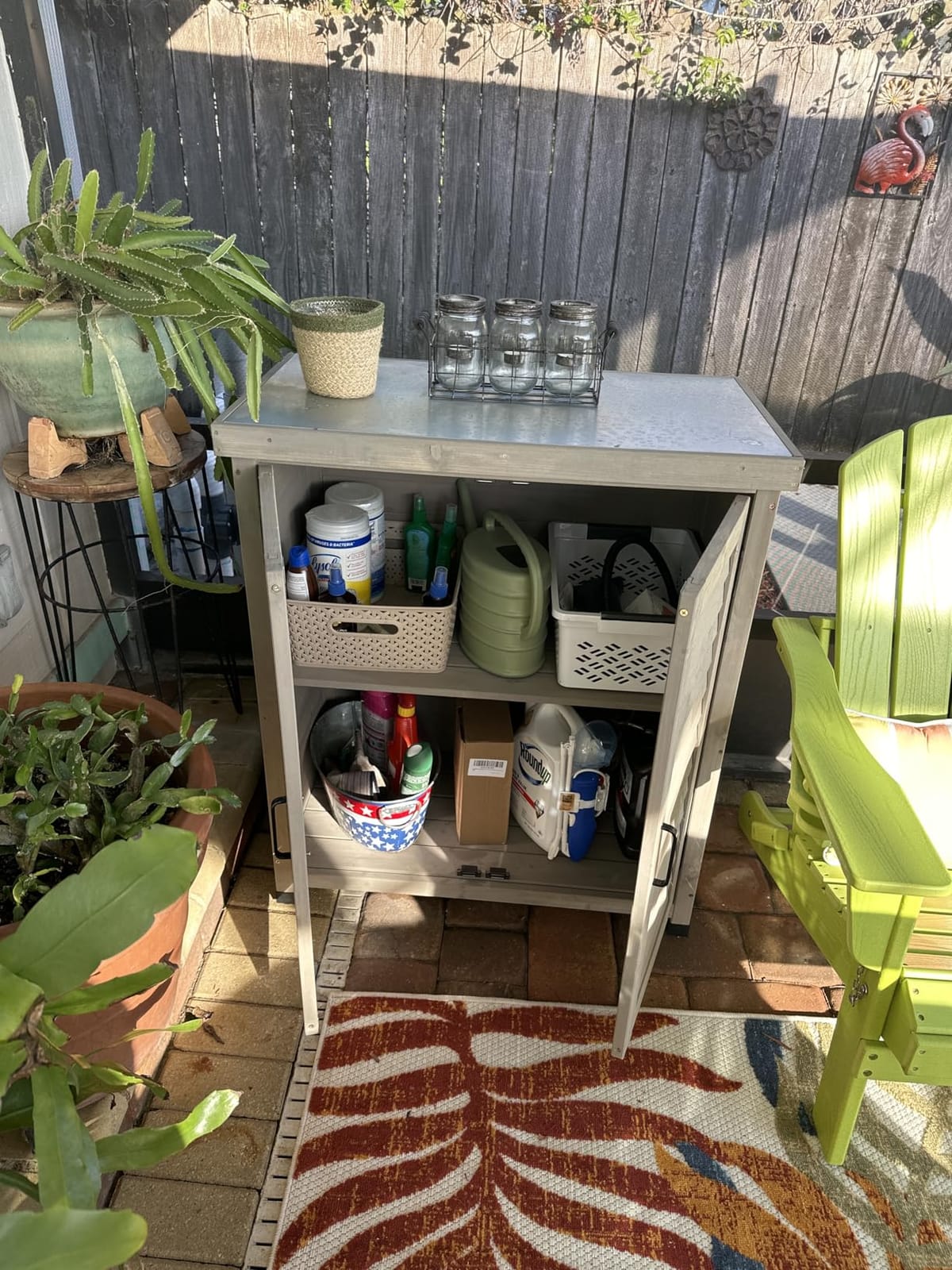 Outdoor Storage Cabinet & Potting Bench Table with Metal Top, Wooden Patio Furniture, Garden Workstation (Light Brwon, 36x31x17in) customer photo 1