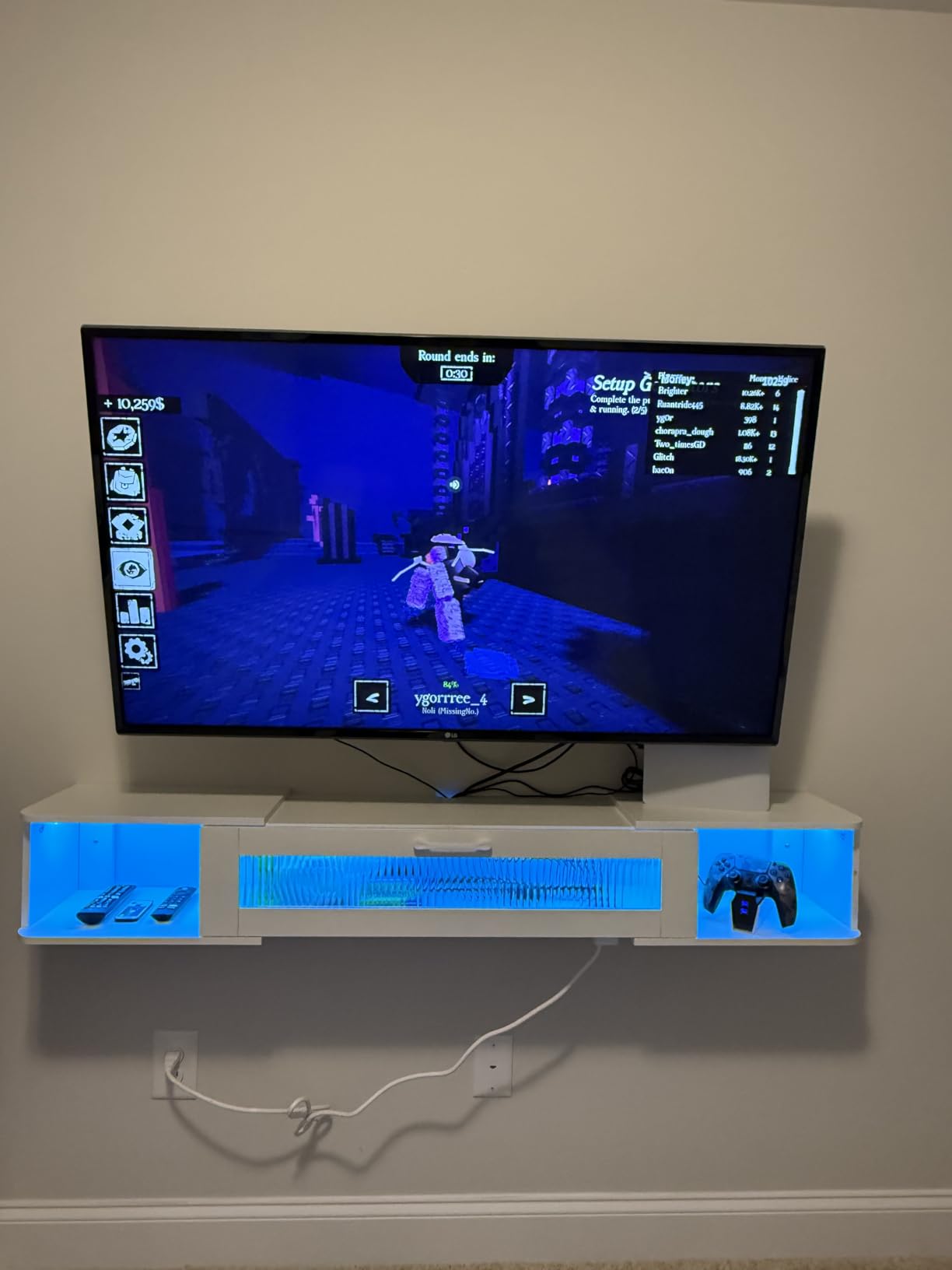 HOOBRO Floating TV Stand with LED Light Power Outlet for up to 65”, Wall Mounted TV Shelf, Modern Media Console Entertainment Center, for Living Room Bedroom, White WT34UDDS01G1 customer photo 2