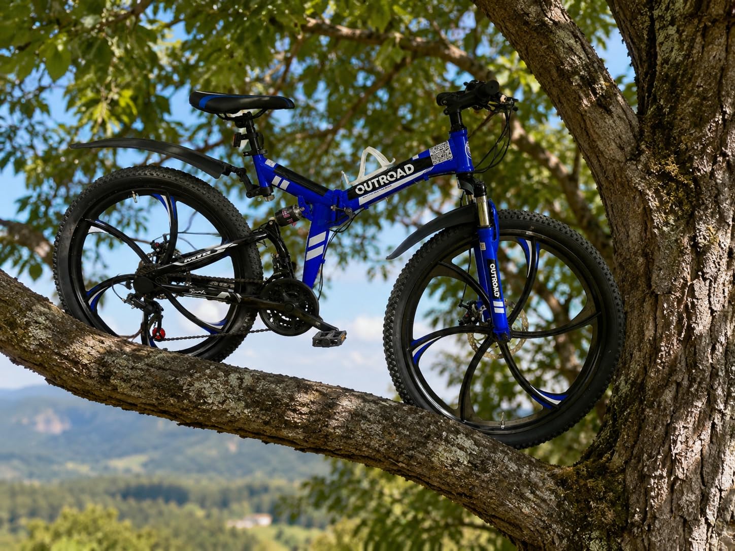 Outroad 26 Inch Folding Mountain Bike, 21 Speed Full Suspension High-Carbon Steel MTB Foldable Bicycle, Dual Disc Brake Non-Slip Folding Bikes for Adults/Men/Women, Black, Orange and Green customer photo 2