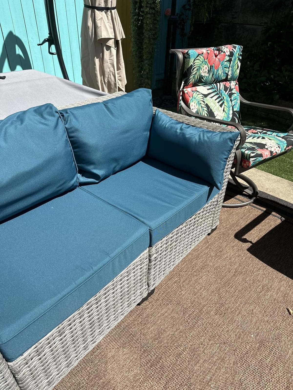 Rattaner Outdoor Furniture Loveseat Sofa Patio Furniture Small Sofa 2 Seater Couch with Anti-Slip Cushions Lumbar Pillow and Waterproof Cover, Navy Blue customer photo 2