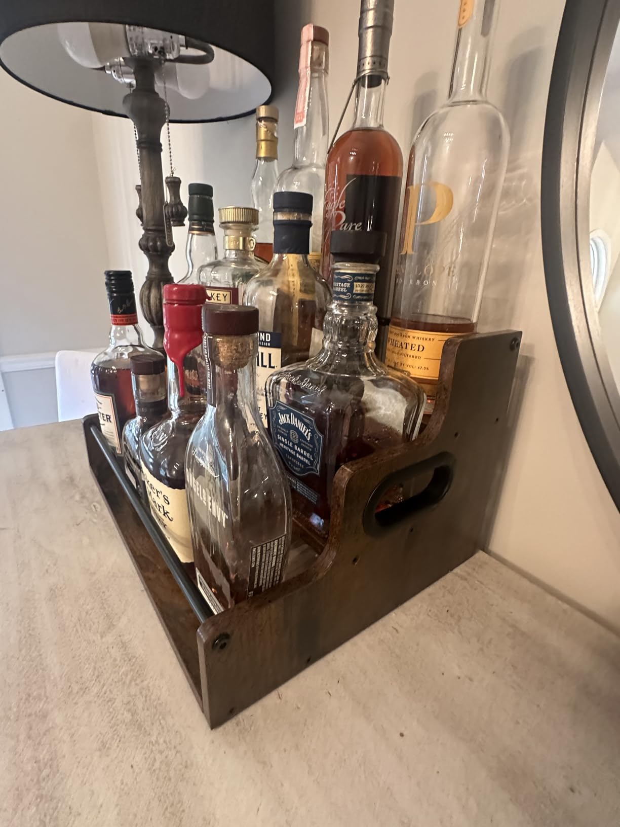 YQBRAO 4-Tier Liquor Bottle Display Shelf, 16-Inch, Rustic Brown customer photo 2