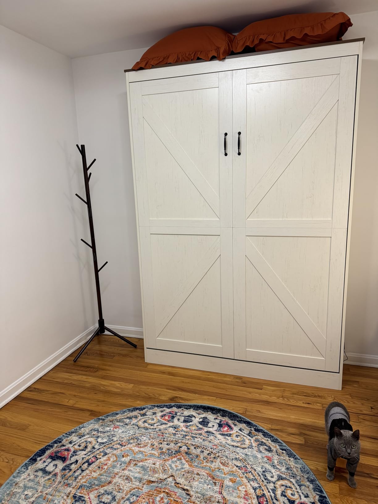 Wooden Coat Rack Freestanding with 8 Hooks & 3 Adjustable Sizes for Clothes, Space-Saving Design for Bedroom Office Entrance Holds Hats Coats Scarves Bags customer photo 2
