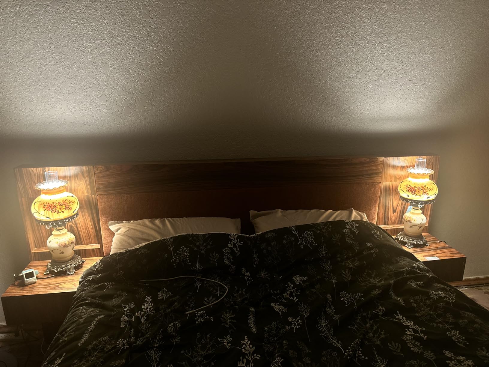 Queen Wood Bed Frame with 2 Nightstands & Drawers, Ocher Linen Headboard customer photo 1