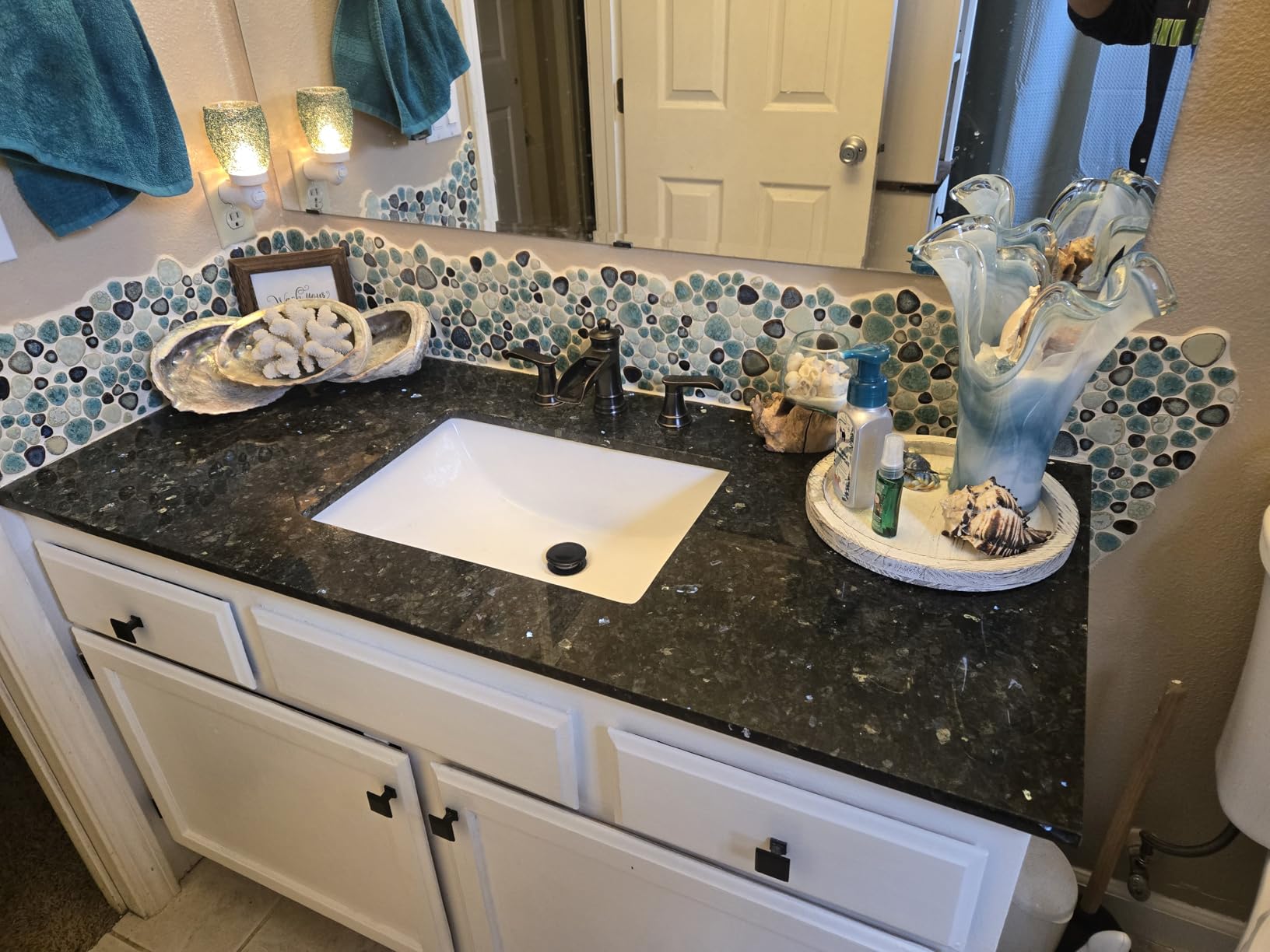 Turquoise Ceramic Pebble Mosaic Tile Sheet Shower Floor Backsplash 5 Sq Ft customer photo 2