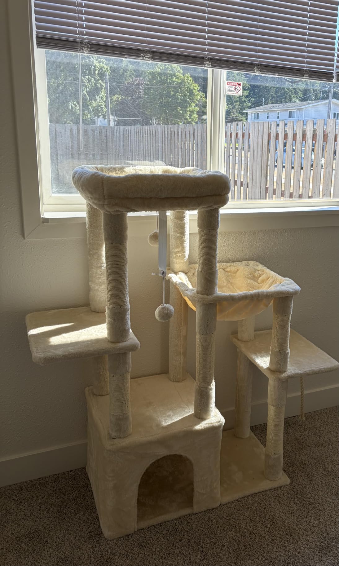 Heybly Heavy Duty Cat Tree with Large Base for Large Indoor Cats HCT026W | Cat Tower with Scratching Posts, Tall Cat Condo House, Multi-Level Plush Furniture with Hammock & Toy Balls, Light Gray customer photo 2