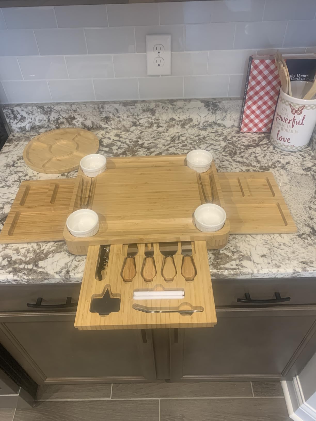 CAWIU Large Bamboo Charcuterie Board Set with Lid, Drawers, Black customer photo 1