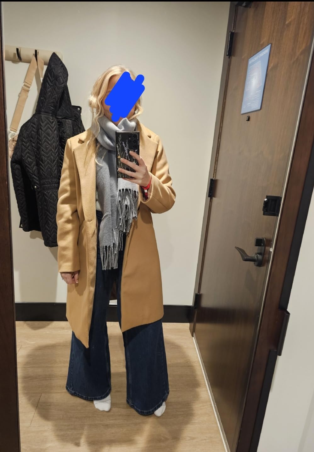 Hooever Women's Wool Coat Notch Lapel Double-Breasted Peacoat customer photo 2