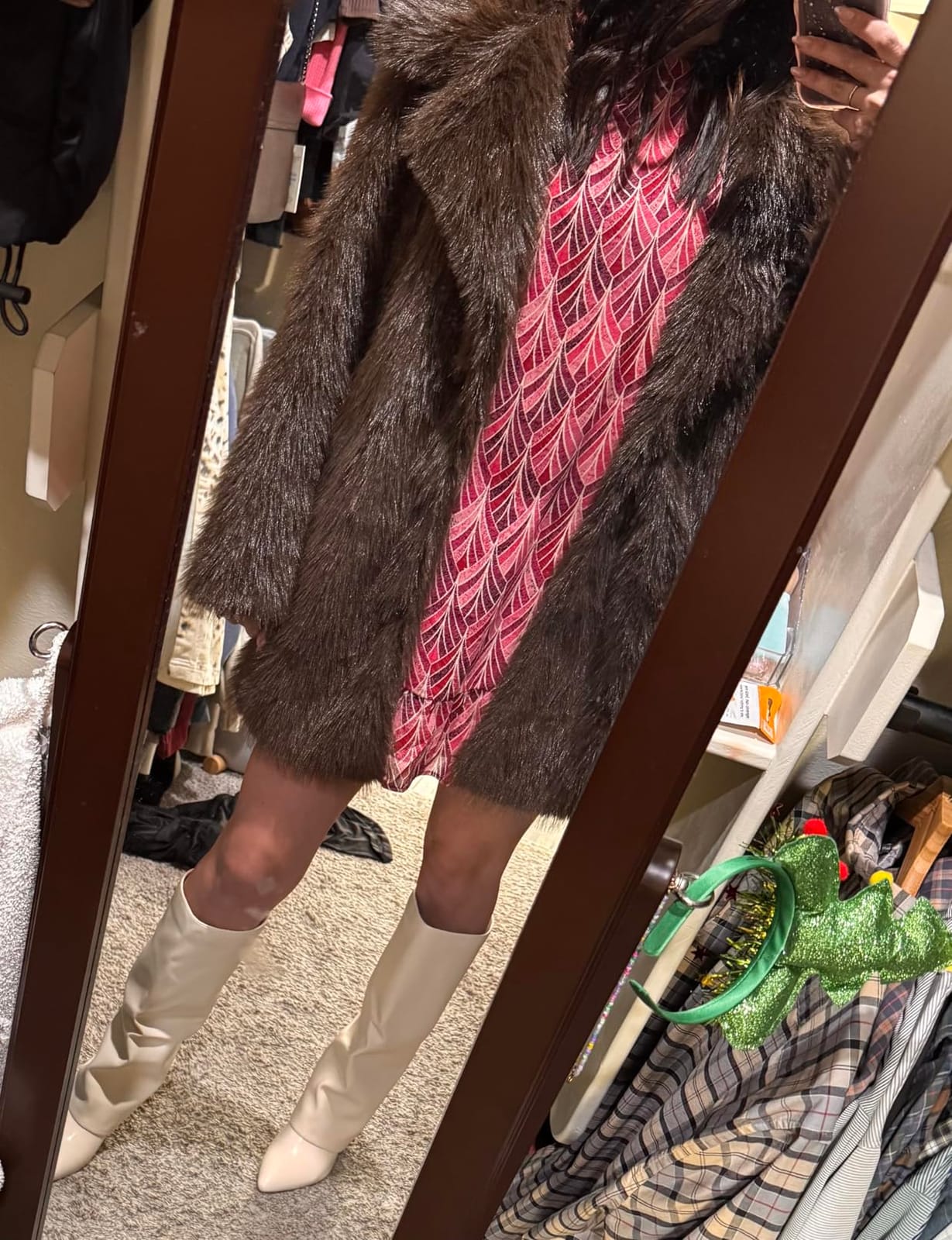 COZYPOIN Womens Faux Fur Coats Mid Long Warm Winter Fluffy Jackets customer photo 2
