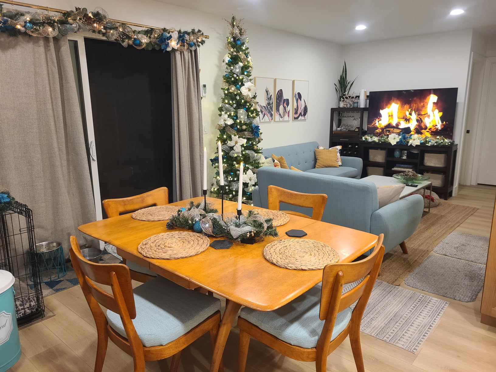 7.5 FT Pre-lit Snow Flocked Christmas Tree Spruce with Remote Control, 350 Warm White Multi-Color Changing LED Lights, Artificial Hinged/Feel Real/Realistic for Home, Dual Color LED customer photo 1