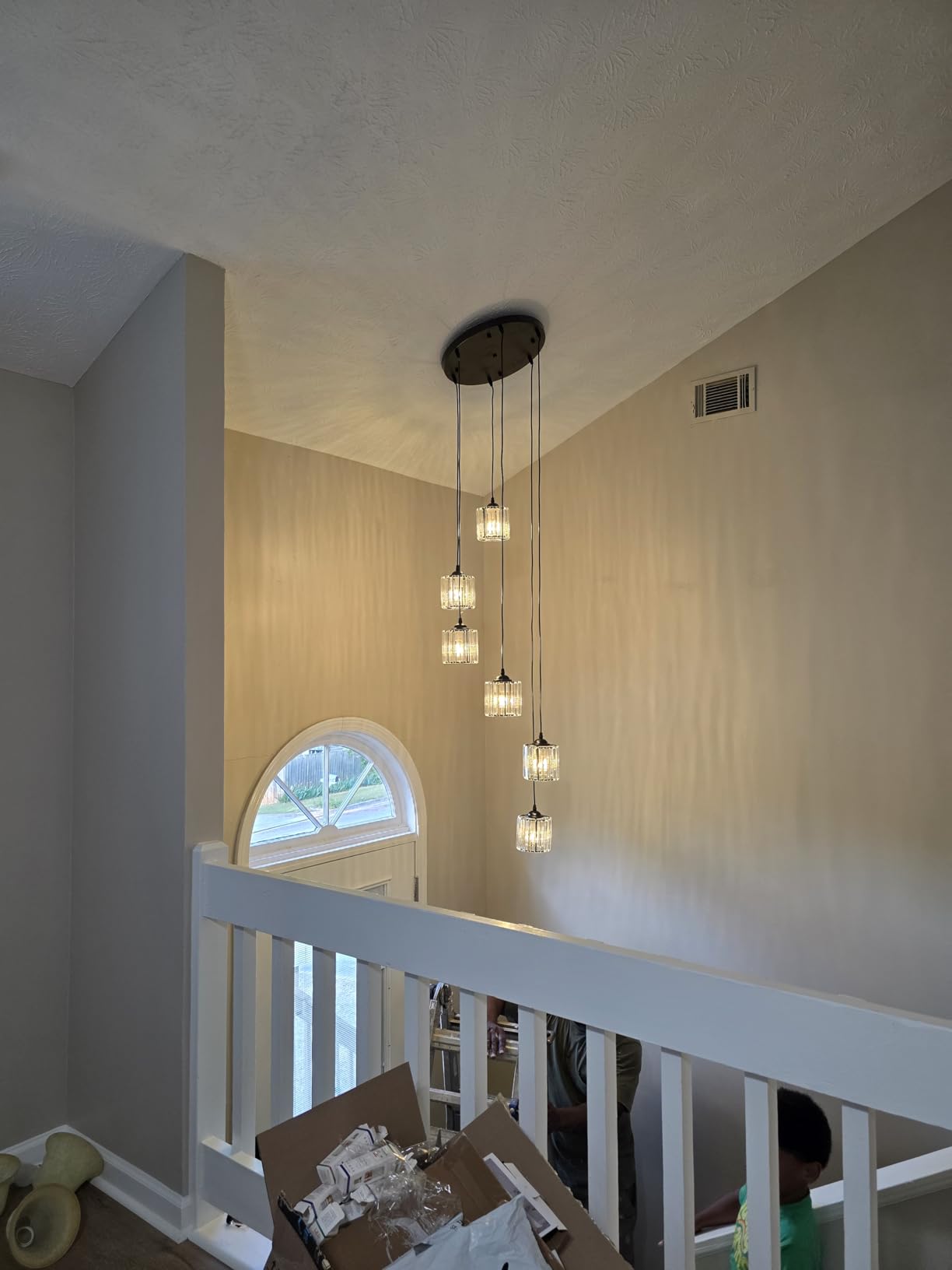 Long Chandeliers for High Ceilings,Modern Crystal Pendant Light,Raindrop Drop Lamp,Hanging Flush Mount Lighting Fixtures for Spiral Staircase,Foyer,Entryway,Living Room,Black (21 Lights) customer photo 1