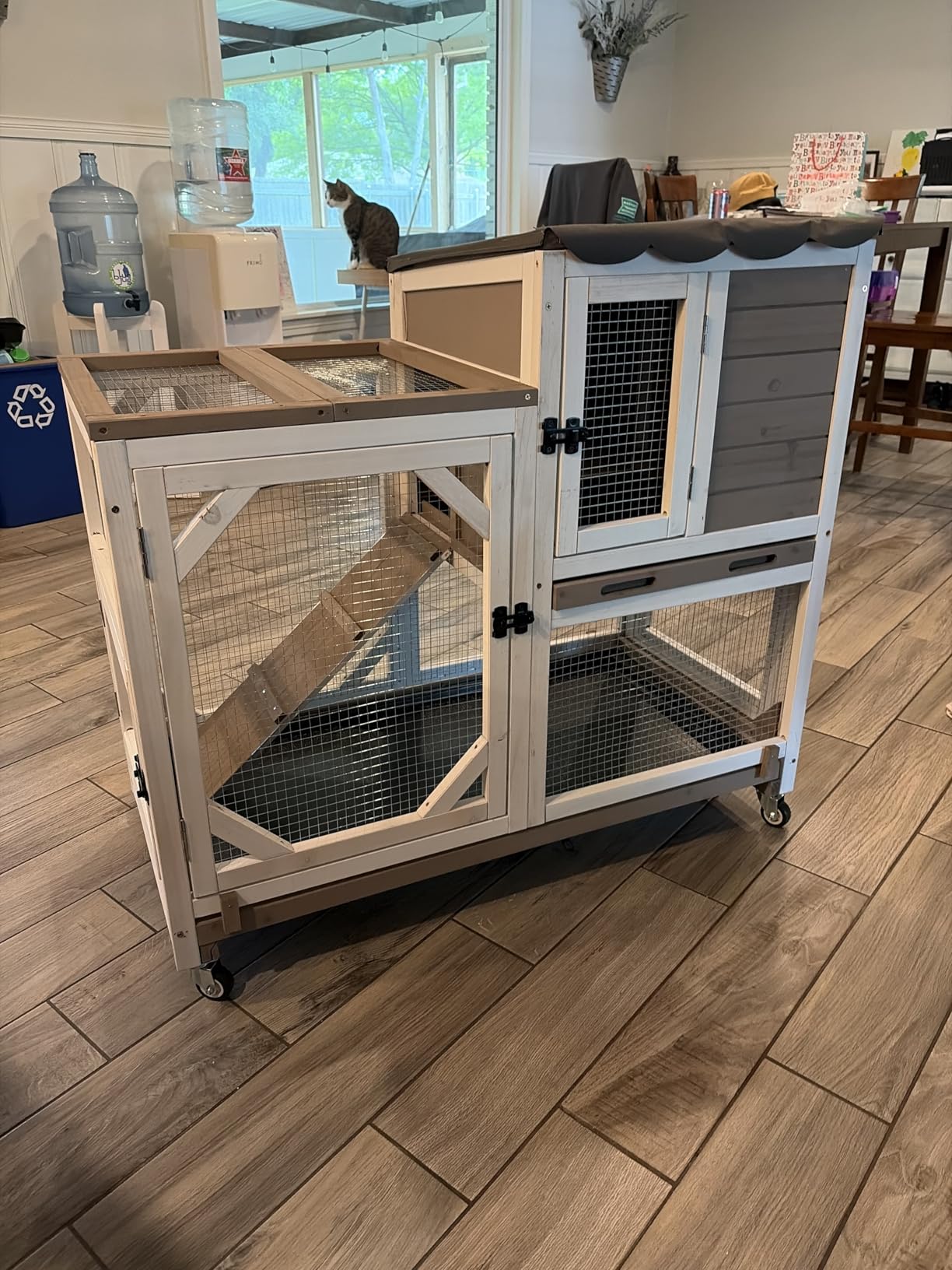 GUTINNEEN 2-Story Rabbit Hutch Indoor Bunny Cage Outdoor Guinea Pig House Wooden Small Animal Cage with Chew-Proof Ramp, Leak-Proof Tray, Lockable Wheels for 2-4 Rabbits, Guinea Pigs (Grey) customer photo 1
