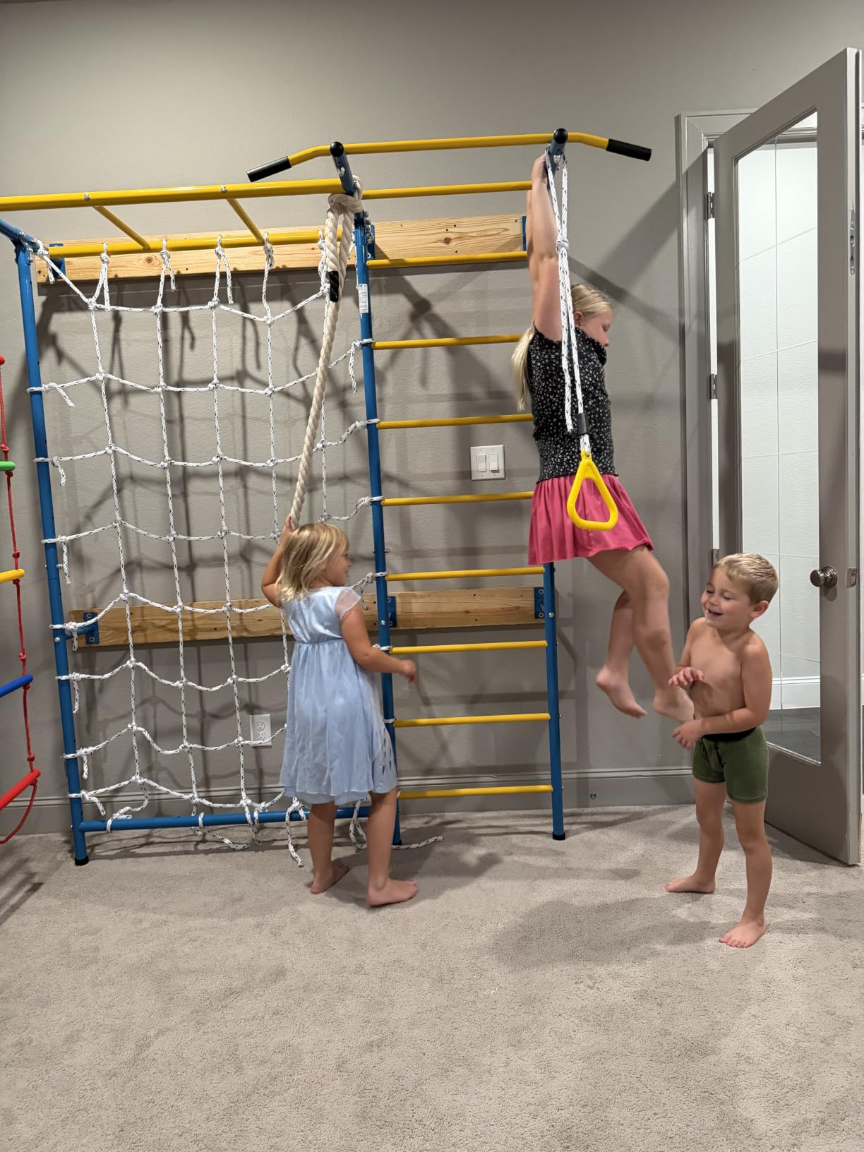VEVOR Swedish Ladder Wall Gym, 9-in-1 12-Level Solid Wood Gymnastic Stall Bars for Kids Adults, 220LBS Indoor Jungle Gym with Rock Climbing Wall, Gym Rings, Pull-Up Bar, Climbing Board, Slide, Swing customer photo 2