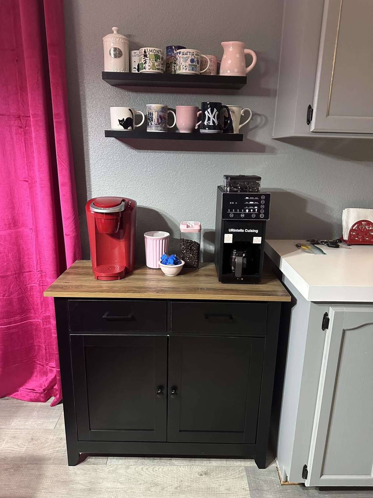 HORSTORS Farmhouse Kitchen Storage Cabinet, Small Buffet, Coffee Bar, Green customer photo 1