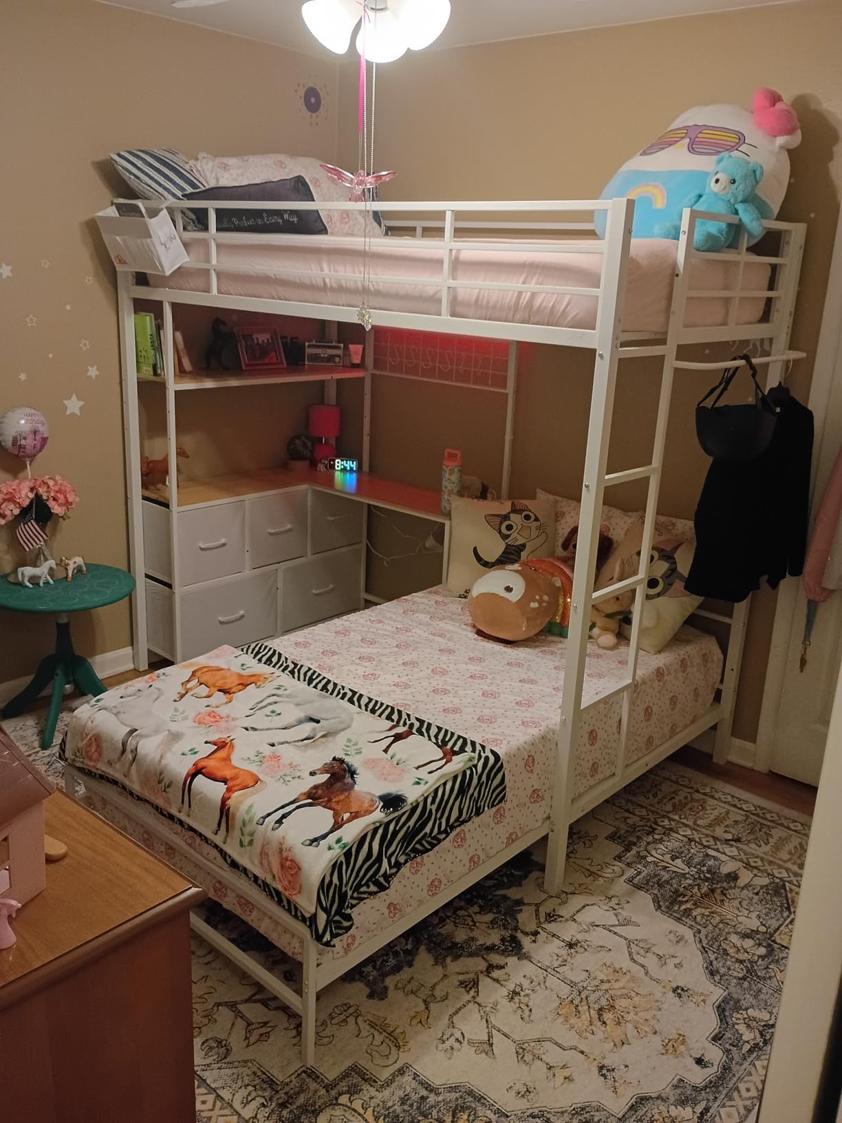 Bunk Bed Twin Over Full with 4 Storage Drawers and 3-Tier Open Bookshelf customer photo 2