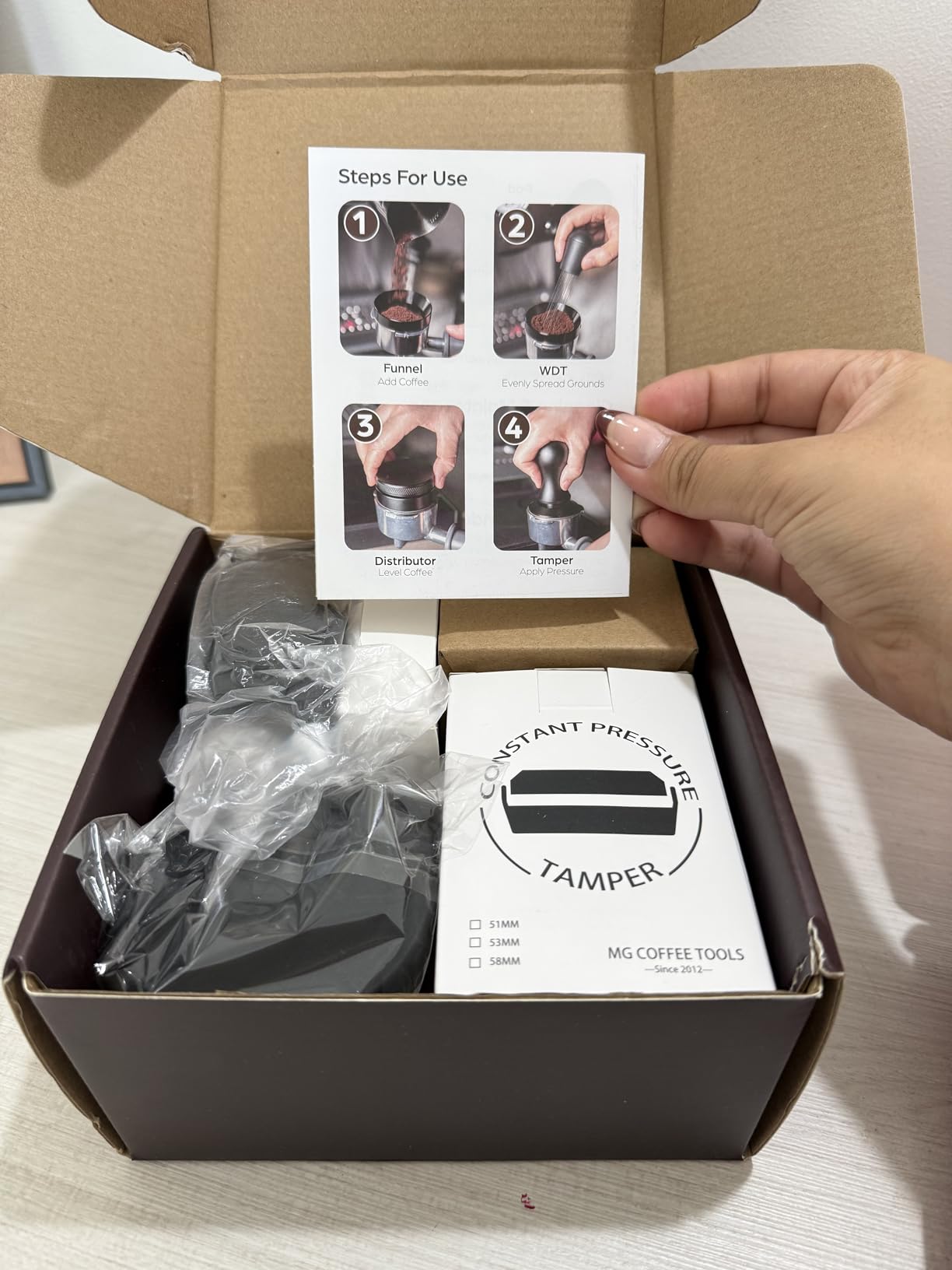 7 PCS Espresso Accessories Kit: 53.3mm Espresso Tamper, Coffee Distributor, Puck Screen, Dosing Funnel and WDT Tool, Espresso Tools Set Fits Breville 54mm Espresso Machines and Portafilters customer photo 2