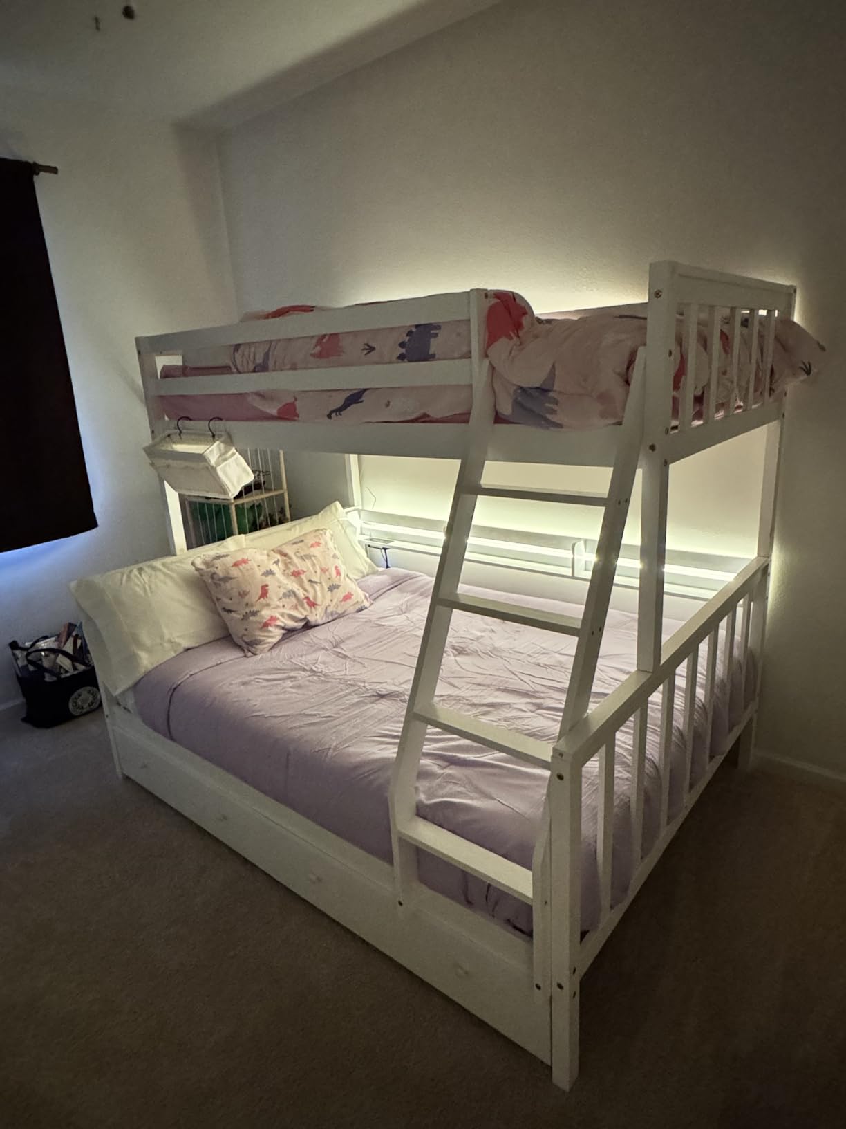 FJTJBSI Solid Wood Bunk Bed with Charging Station and LED Lights Detachable Bunk Bed Twin Over Full with 2 Storage Drawers Full Size Bed Frame with Guardrail and Ladder for Kids Adults Bedroom customer photo 1