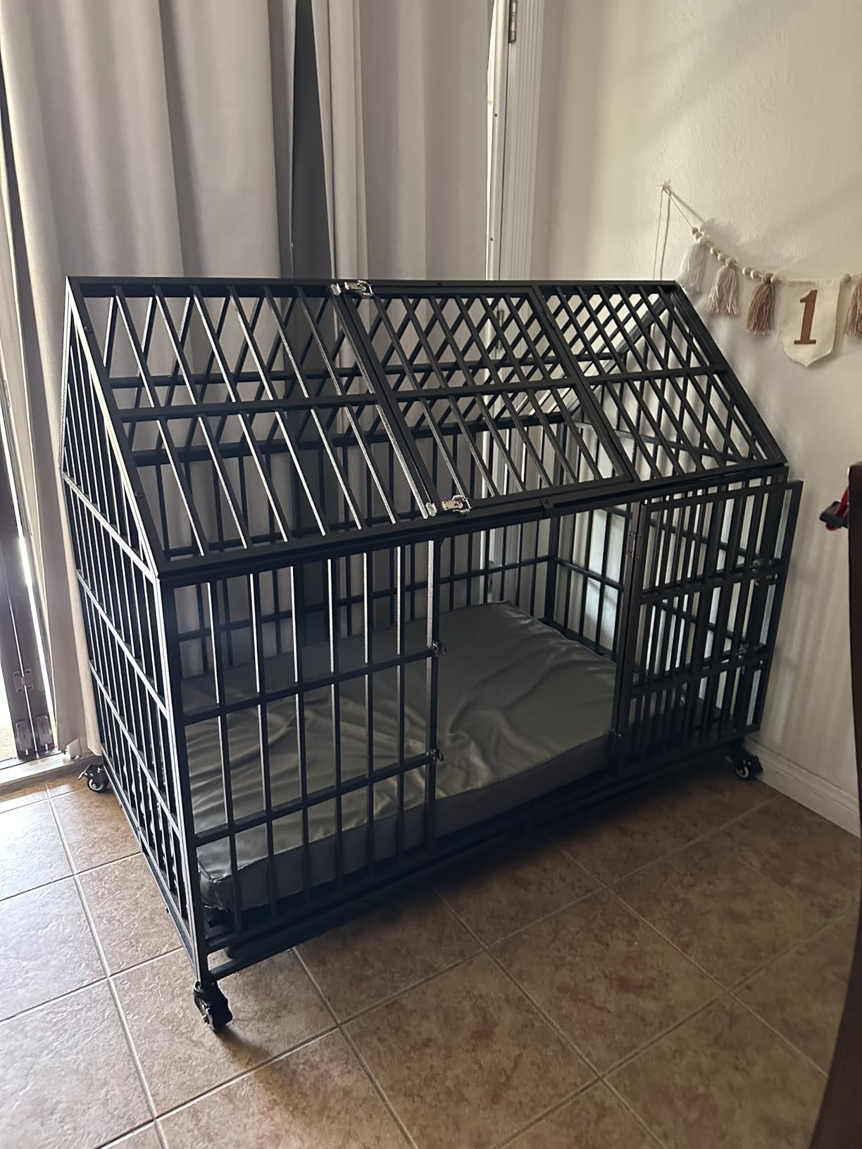64 Inch Heavy Duty Dog Crate Indestructible Dog High Anxiety Kennel Cage with Double Doors for Extra Large Giant Breeds customer photo 1